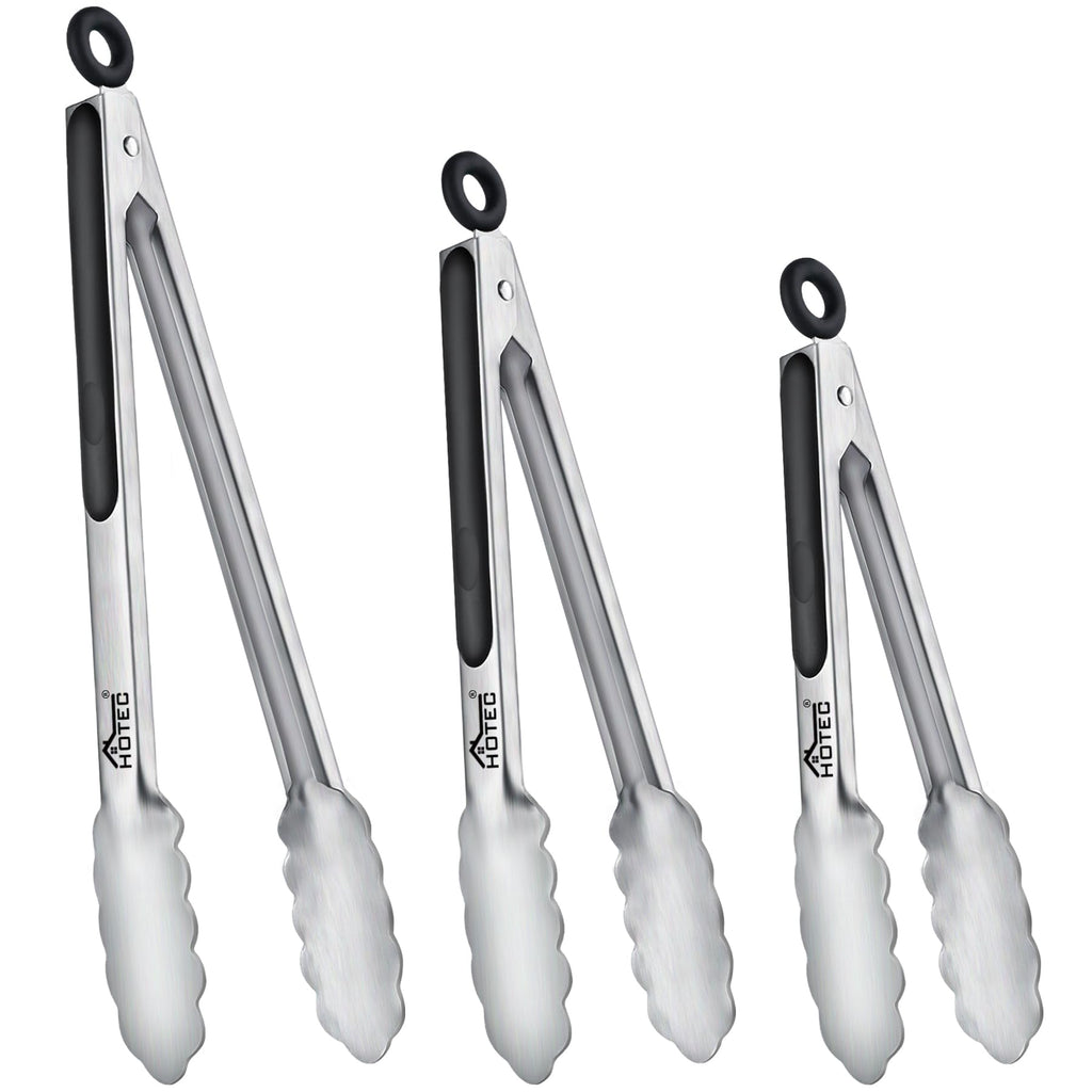 Hotec Mini Stainless Steel Kitchen Tongs for Cooking - 7-Inch Small Serving Tongs Metal Food Tongs Non-Slip Grip