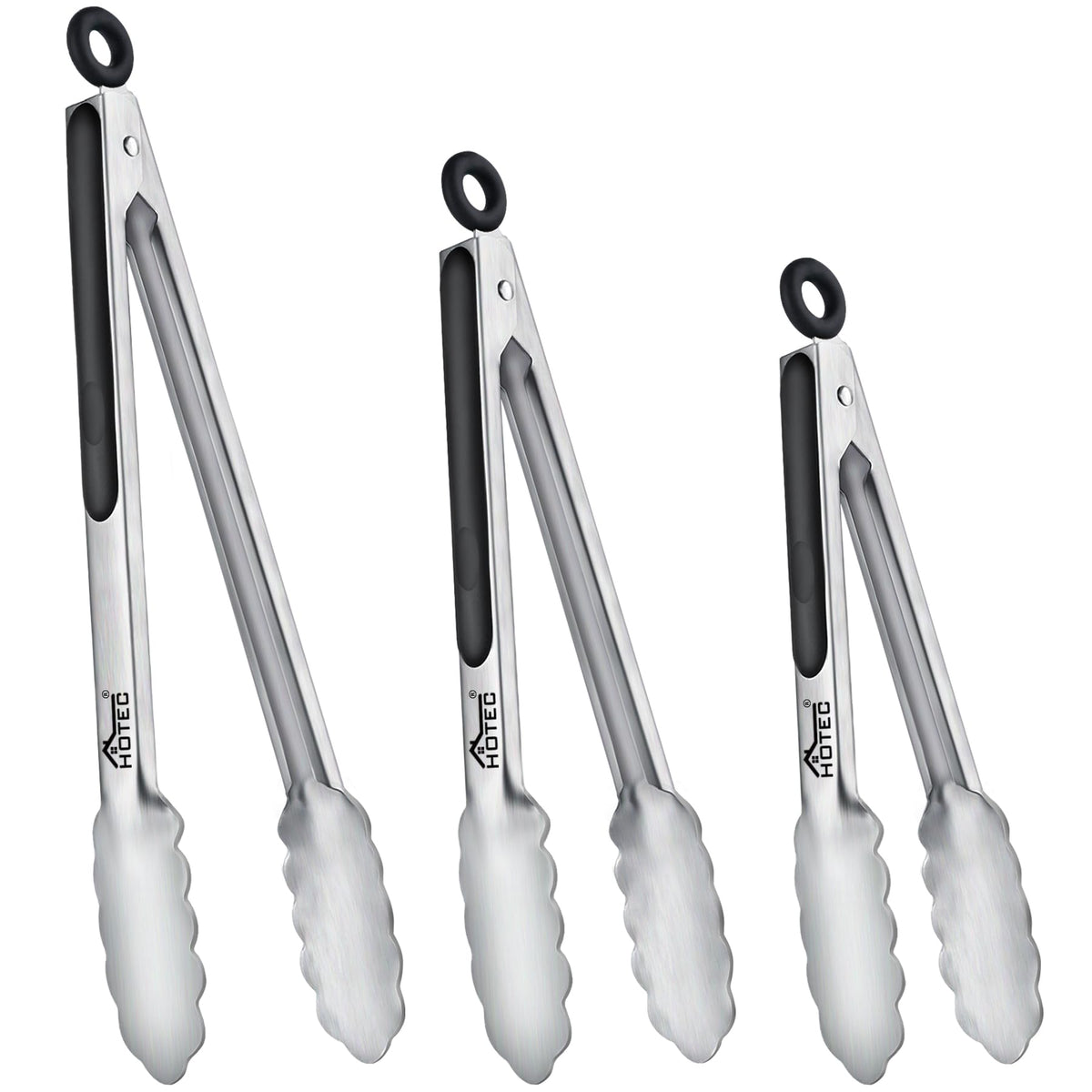 Hotec Mini Stainless Steel Kitchen Tongs for Cooking - 7-Inch Small Serving Tongs Metal Food Tongs Non-Slip Grip