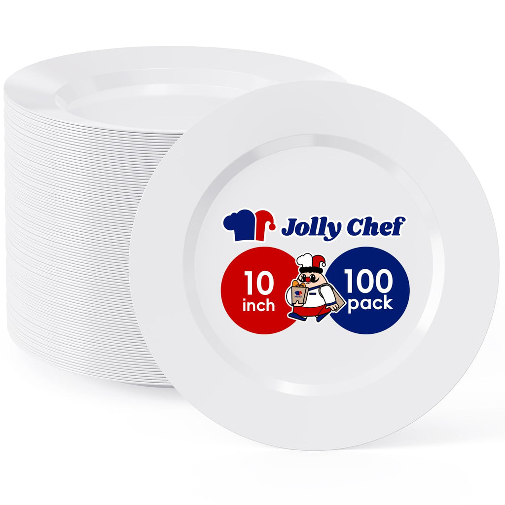 100PCS Plastic Plates 10 Inch Heavy Duty Disposable Plates for Everyday Use
