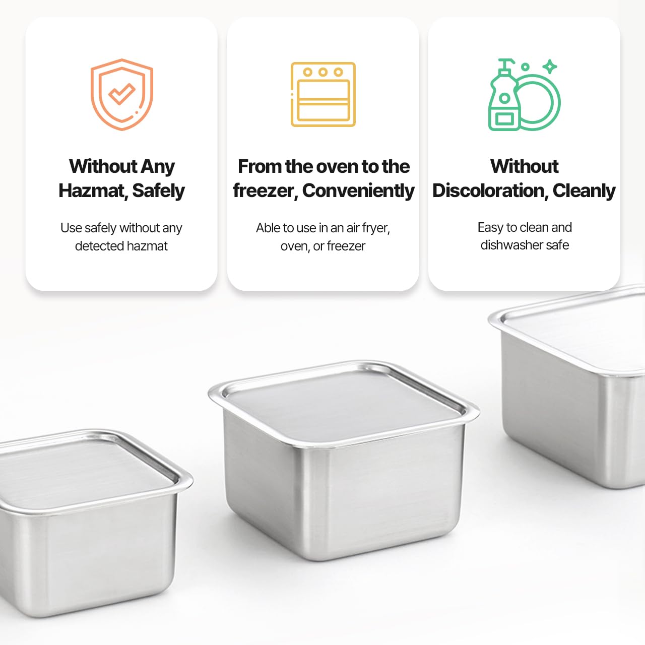 EVERSTEN CuBE High 3PCS Set Stainless Steel Food Storage Containers With Lids and 3 Net Kitchen Appliances Dishwasher Safe Premium South Korea