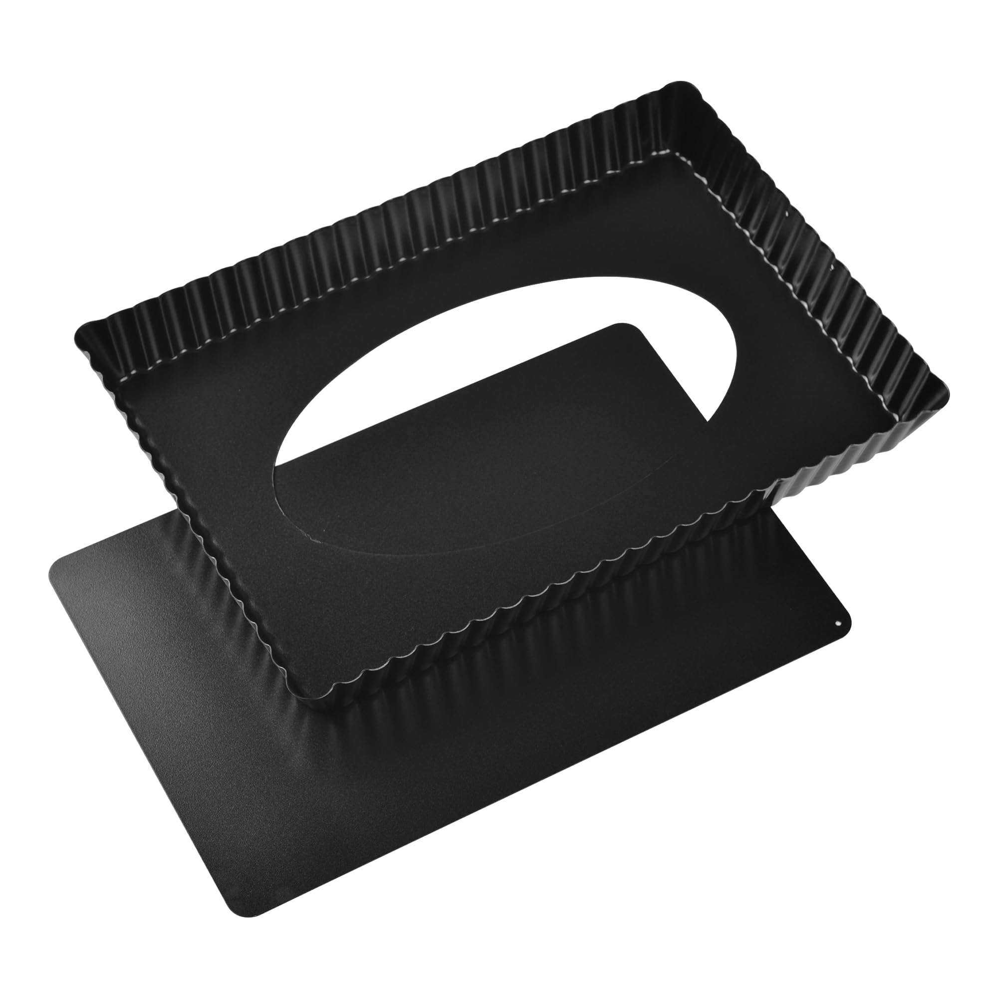Bakeley Rectangle Tart Pan, 13-Inch with Removable Loose Bottom Non-Stick Oblong Quiche Bakeware for Oven Baking (Black)