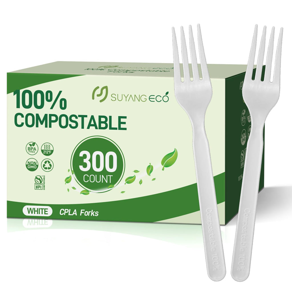 300 Count Compostable Forks Heavy Duty Disposable Forks
