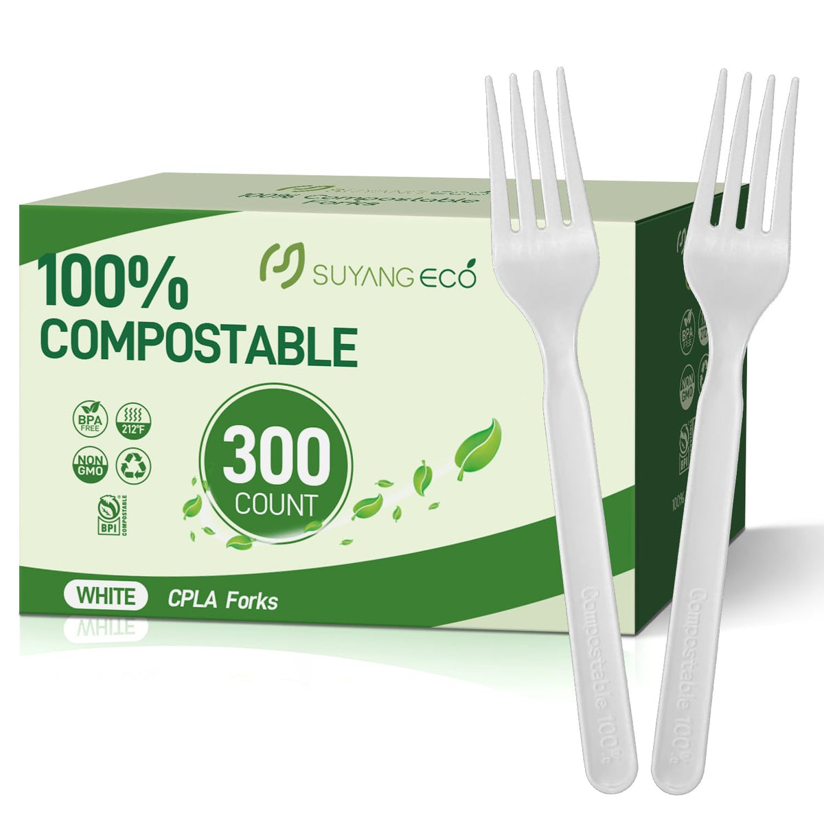300 Count Compostable Forks Heavy Duty Disposable Forks