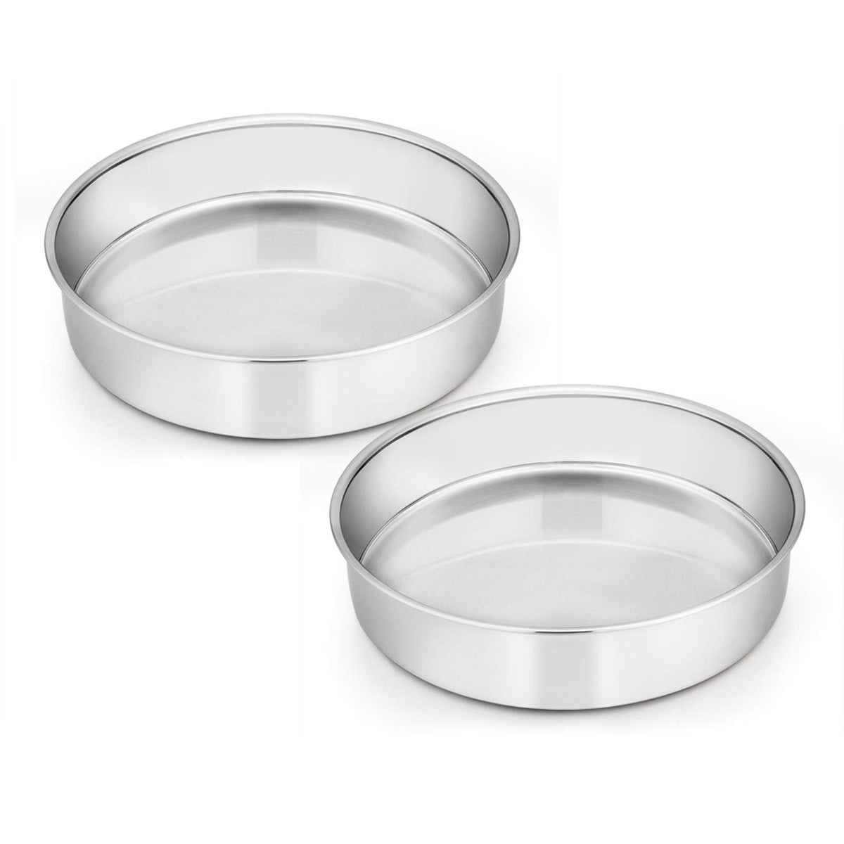 E-far 9½-inch Cake Pan with Rack Set, Stainless Steel Round Cake Pans and Baking Cooling Racks, Non Toxic & Healthy, Mirror Polished & Dishwasher Safe - 4 Pieces (2 Pans + 2 Racks)