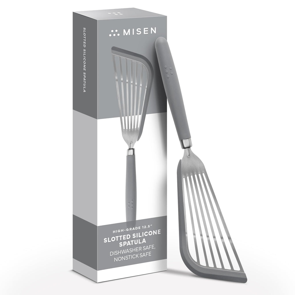 Misen Fish Silicone Spatula - Slotted Turner for Cooking - Perfect for Frying - Heat Resistant - Dishwasher Safe -1mm Thick Flexible Flipper - Soft Silicone Grip Handle for Easy Use