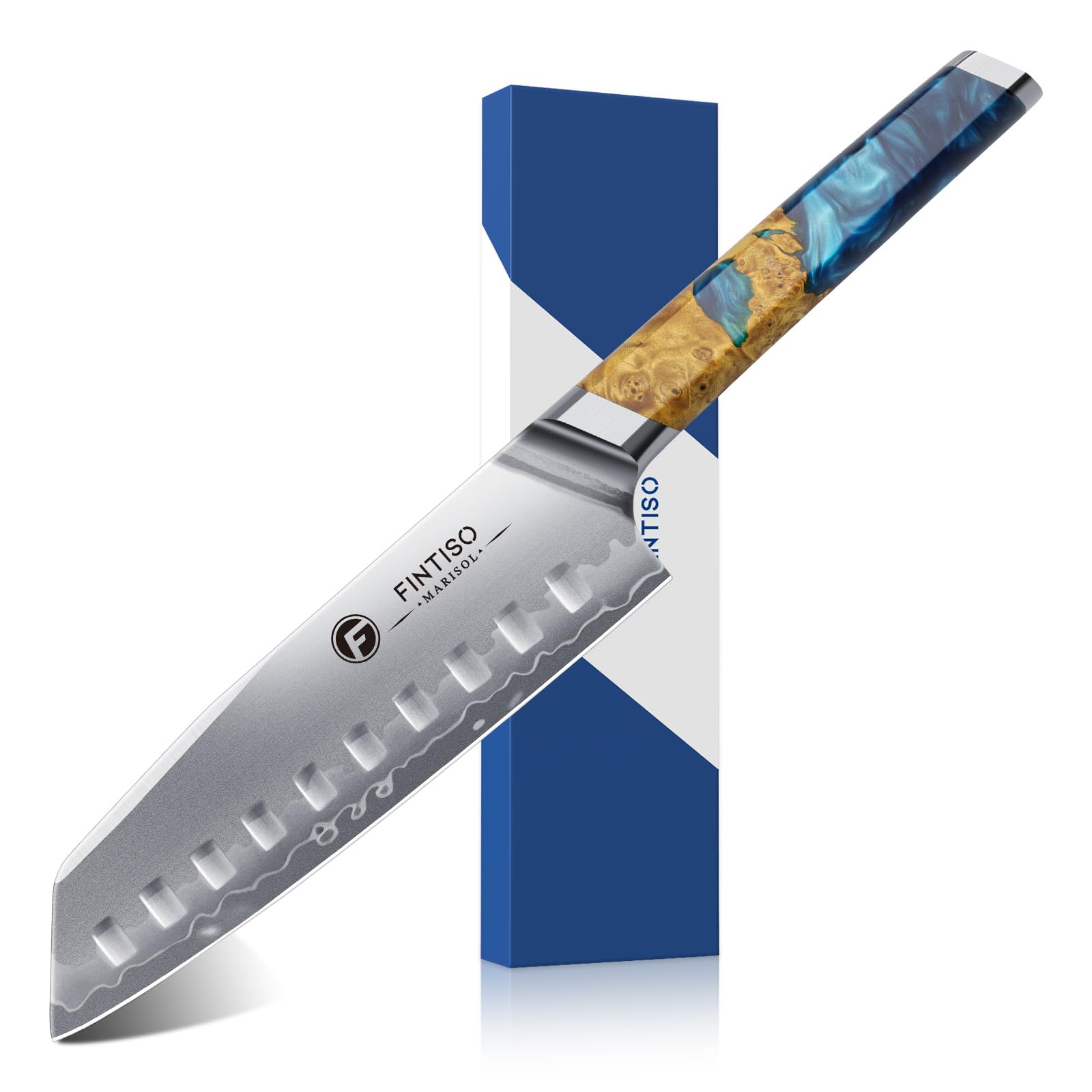 FINTISO 7" Santoku Knife, S35VN Powder Steel Core Japanese Chef Knife