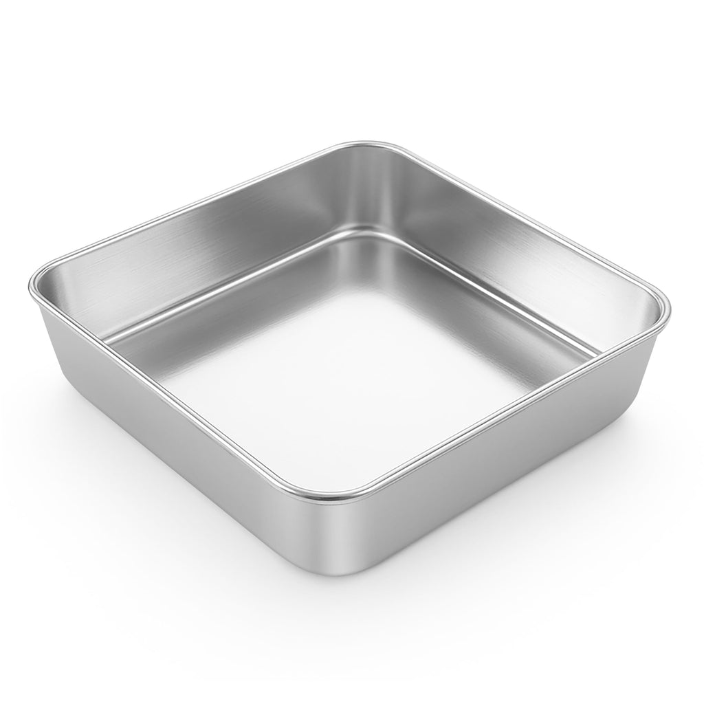 LIANYU 8 Inch Square Baking Cake Pan Set of 4, Stainless Steel Brownie Pan