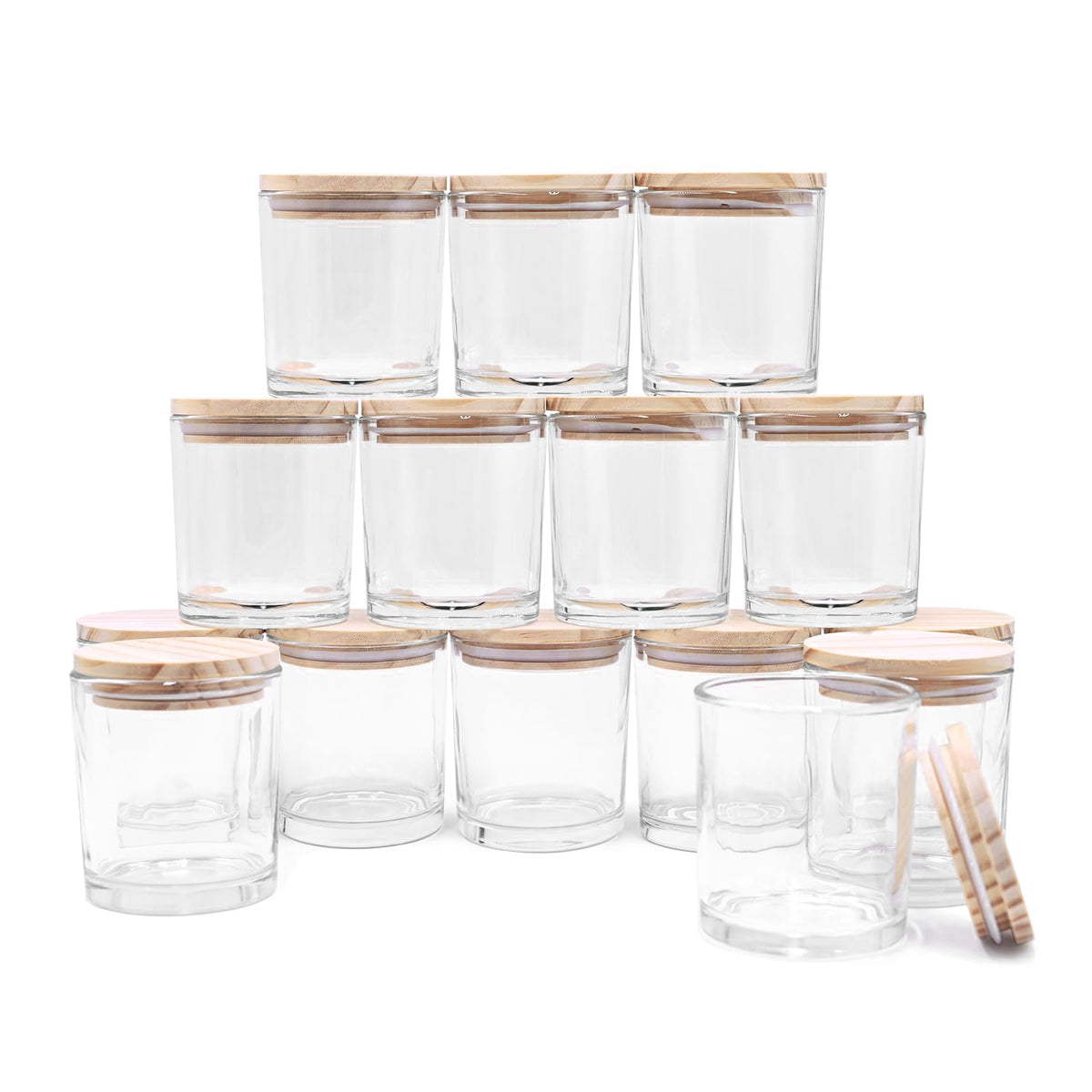 SHOWIN 10 OZ Thick Candle Jars for Making Candles 15 Pcs, Empty Jars with Wood Lids for Candle Making, Sample Container, Frosted Grey