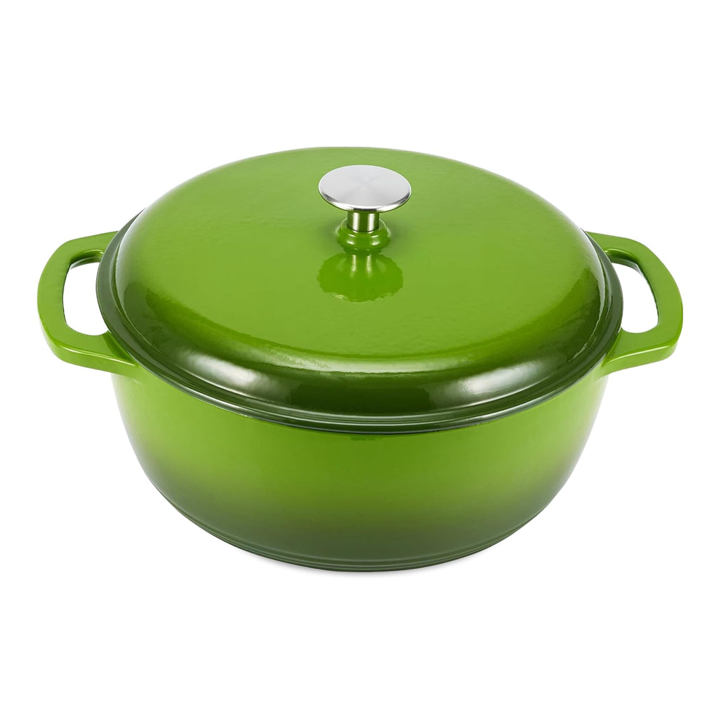 Enameled Cast Iron Dutch Oven Pot with Lid, Round, Dual Handles, Heavy-Duty, Oven Safe for Stews, Roasting, Baking, 6-Quart, Red