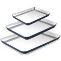 BRONYPRO Stainless Steel Baking Sheet Pan Set of 3, Cookie Sheets 9/12/16 In, Non-Toxic Uncoated Interior (PFOA & PTFE Free), Solid Warp-Resistant Cooking Trays for Oven & Toaster, Navy Exterior
