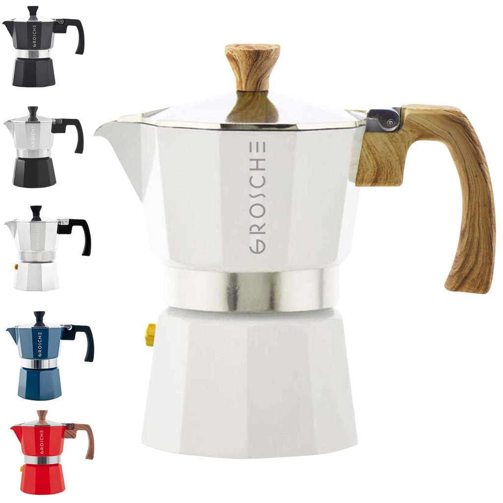 GROSCHE Milano Stovetop Espresso Maker Moka Pot 3 espresso Cup, 5 oz White