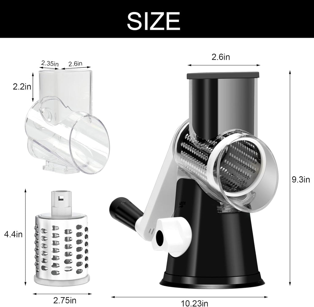 Cambom Rotary Cheese Grater Hand Crank Cheese Shredder, Black