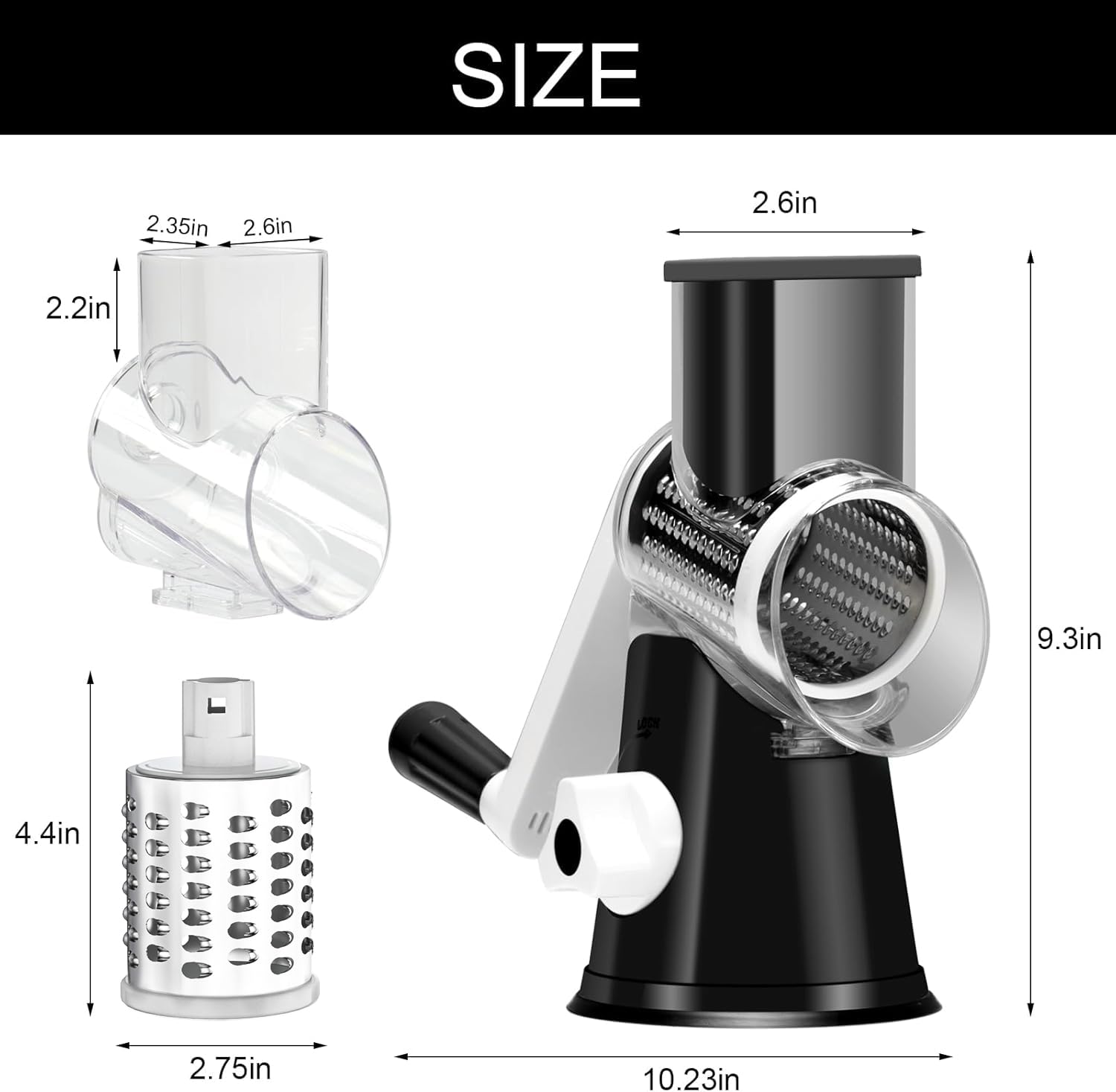 Cambom Rotary Cheese Grater Hand Crank Cheese Shredder, Black