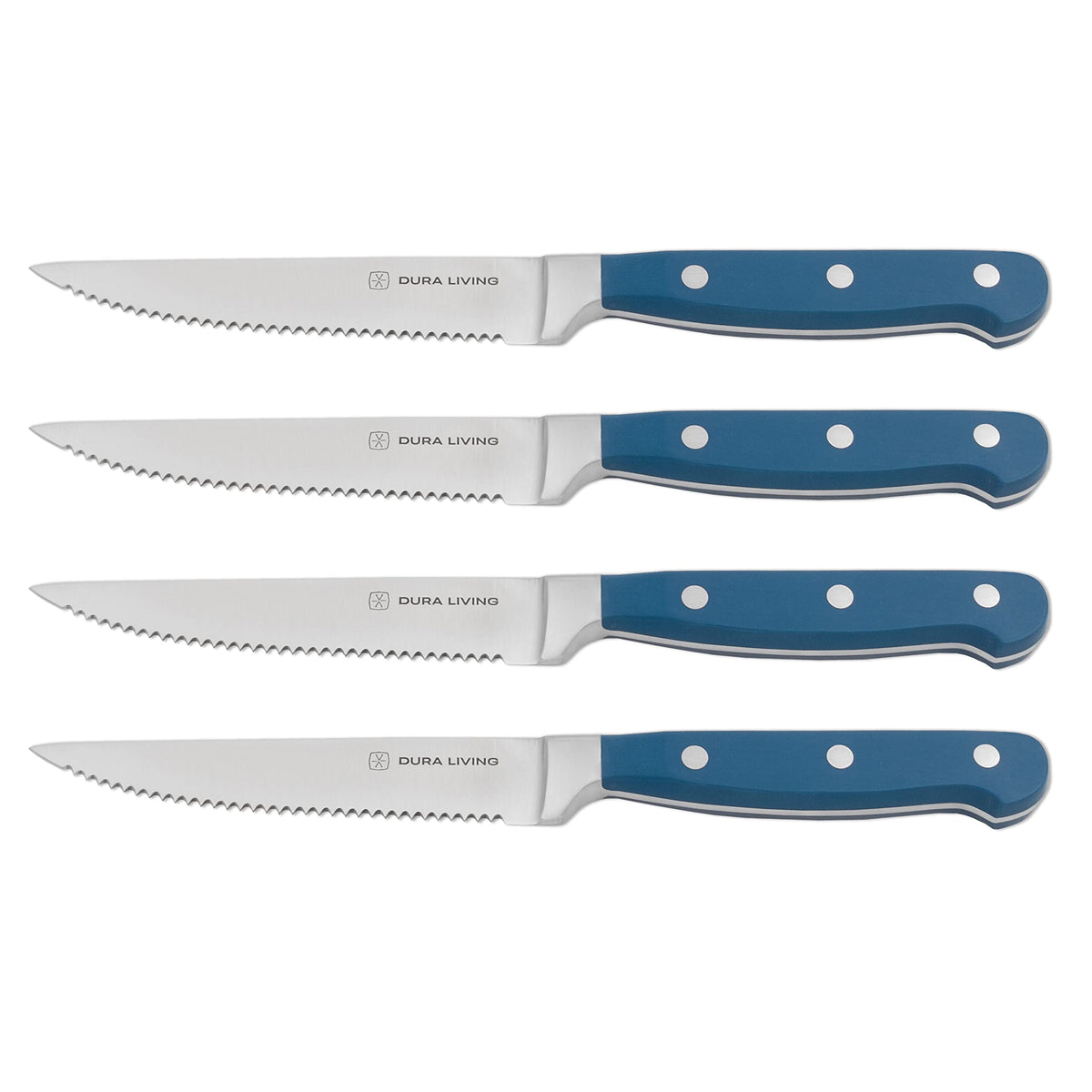 DURA LIVING Premium 4-Piece Steak Knife Set – Sharp Serrated Blades, Forged High Carbon Stainless Steel, Full Tang, Ergonomic Handle, Black – Perfect for Dining