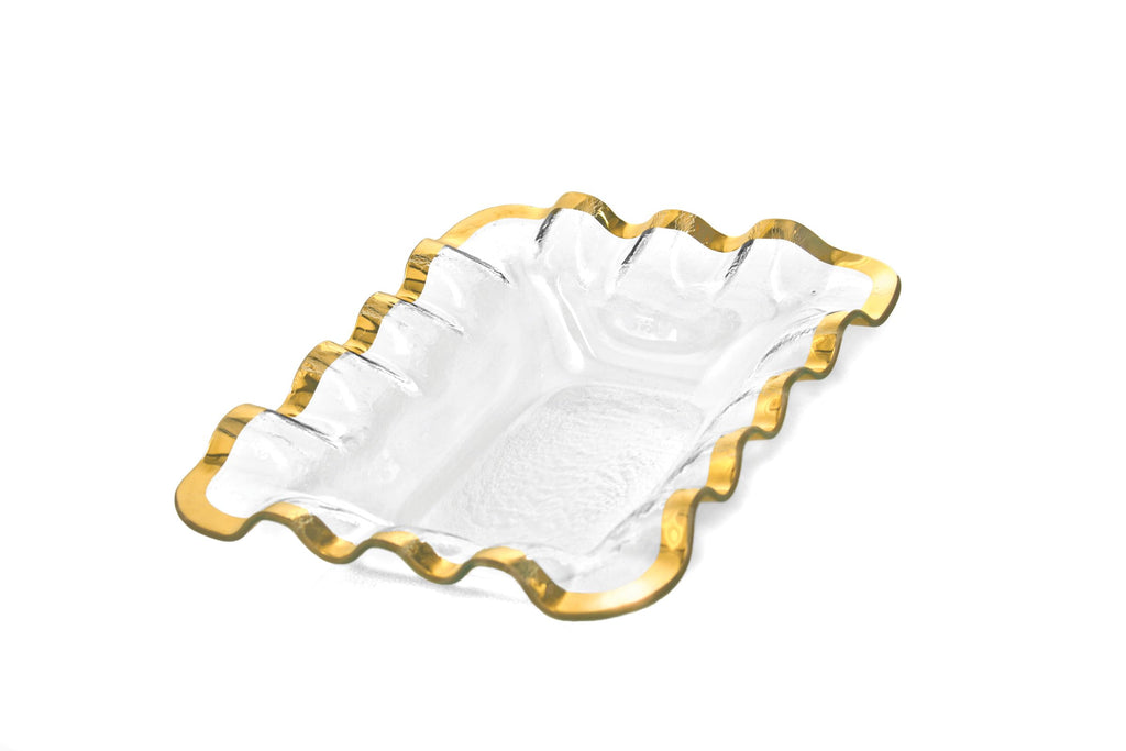 Annieglass Ruffle 8.25 x 6.5 Inch Dip Bowl with 24k Gold, Timeless Glass Tableware for all Occasions, Made in the USA