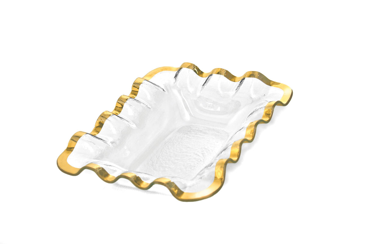 Annieglass Ruffle 8.25 x 6.5 Inch Dip Bowl with 24k Gold, Timeless Glass Tableware for all Occasions, Made in the USA