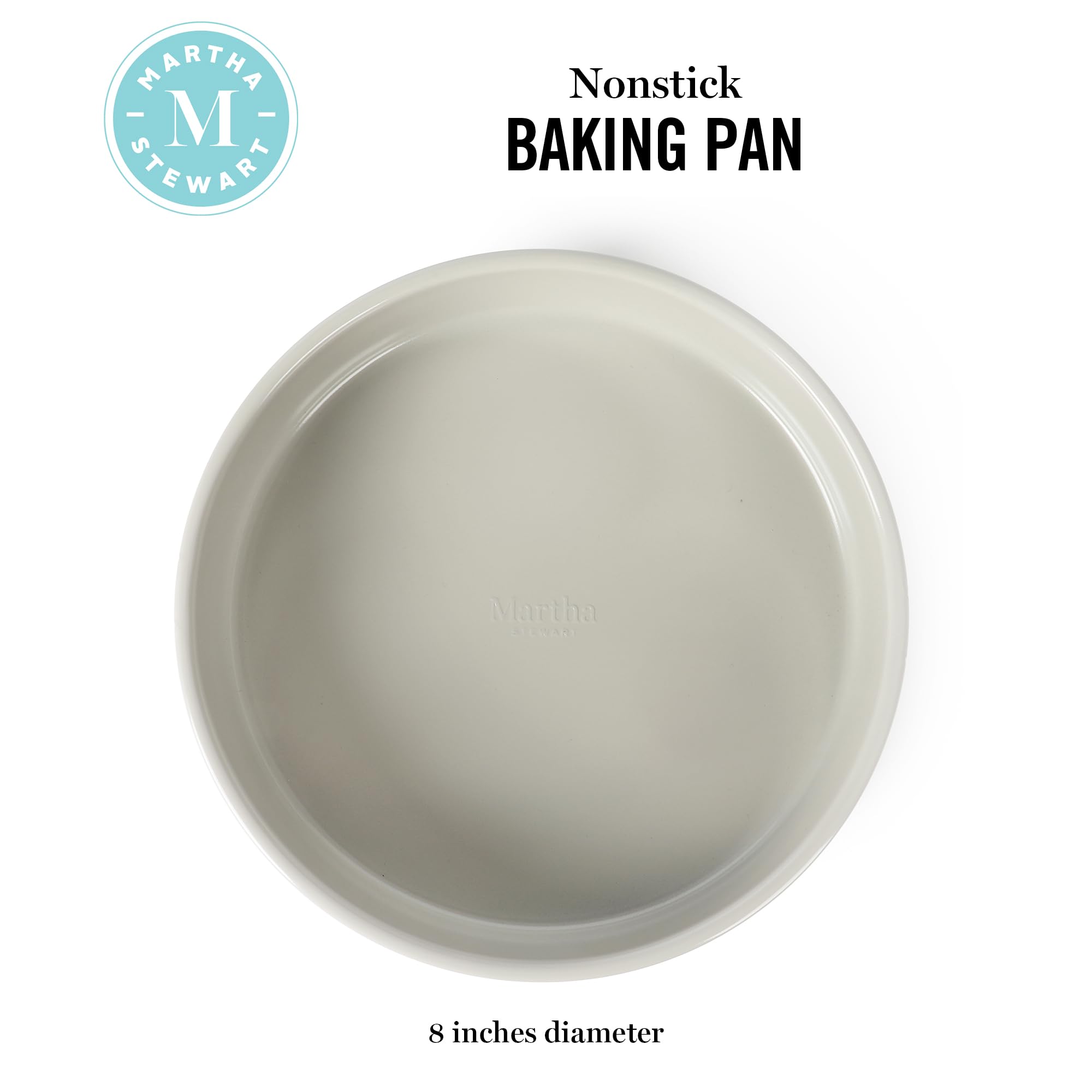 Martha Stewart Gallen 8 Inch Round Nonstick Carbon Steel Cake and Bake Pan – Cool Grey, Durable Bakeware for Even Baking and Easy Release