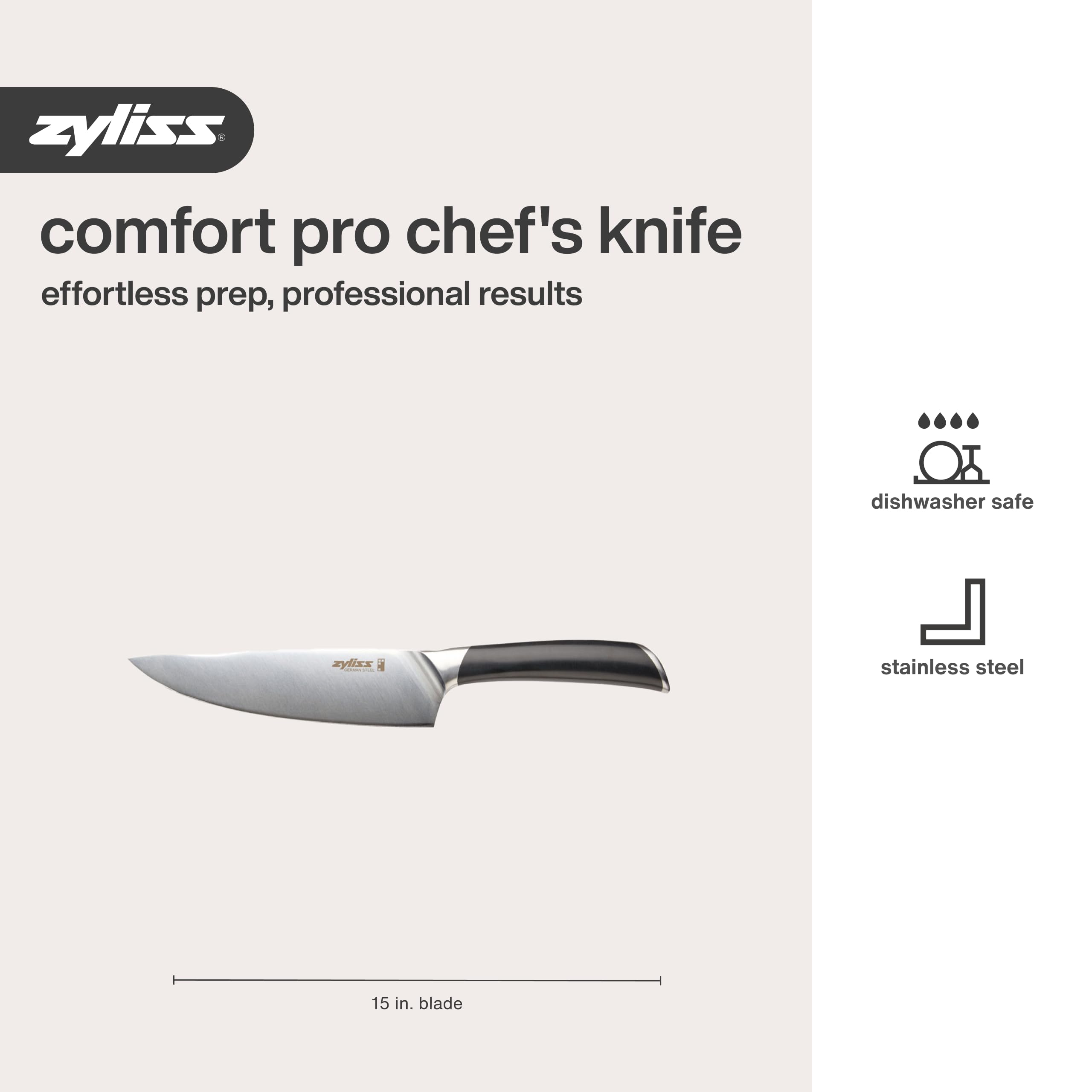 Zyliss Comfort Pro Chef's Knife - Ice Hardened Stainless Steel Kitchen Knife - Tarnish-Free and Rust-Resistant Kitchen Cutlery - Black/Stainless Steel - 8 inches
