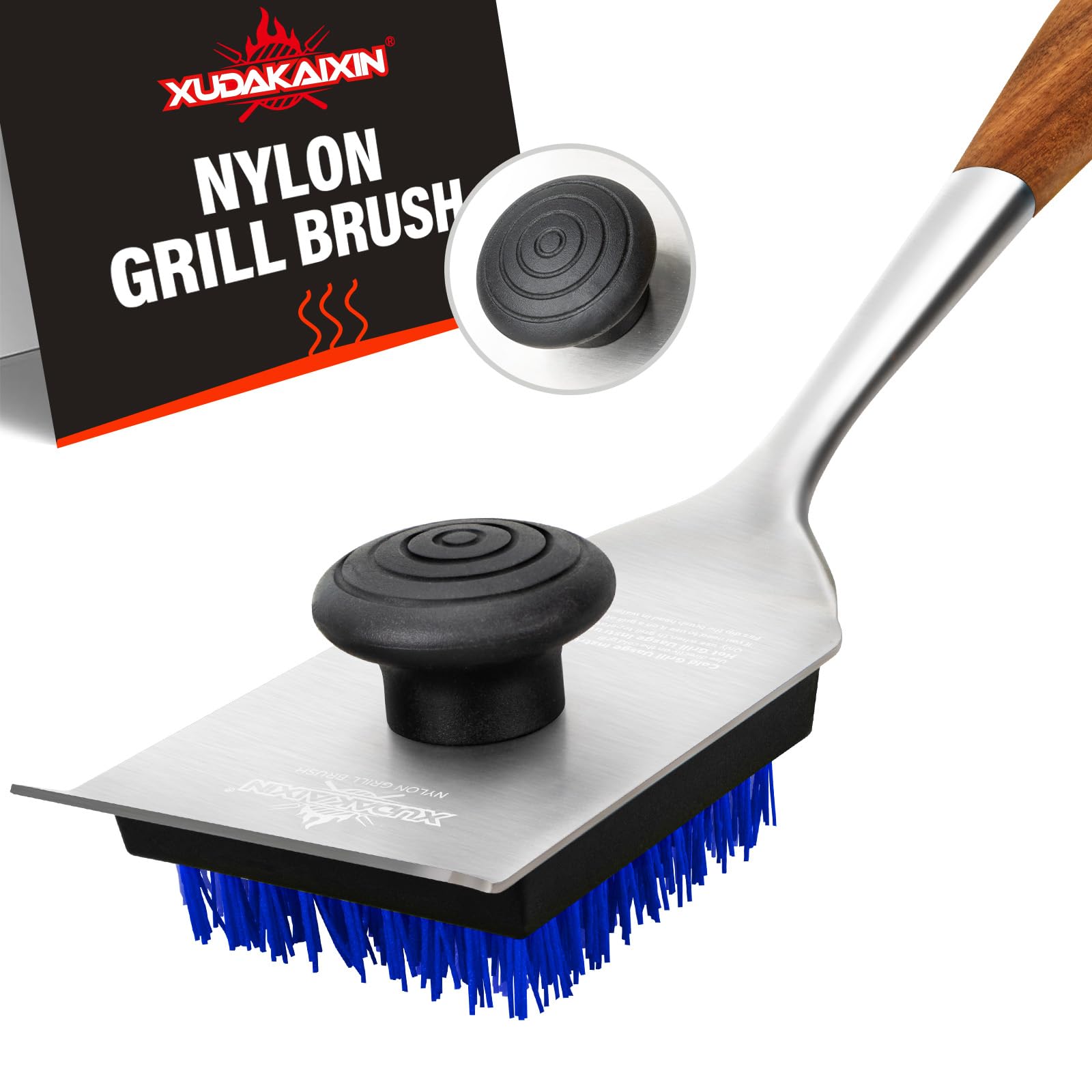 XUDAKAIXIN Grill Brush and Scraper, Dual Grip Design,Extra Strong BBQ Cleaner Accessories,Safe Nylon Bristles Barbecue Triple Scrubbers Cleaning Brush for Cast Iron Grates/Porcelain/Charcoal Grill