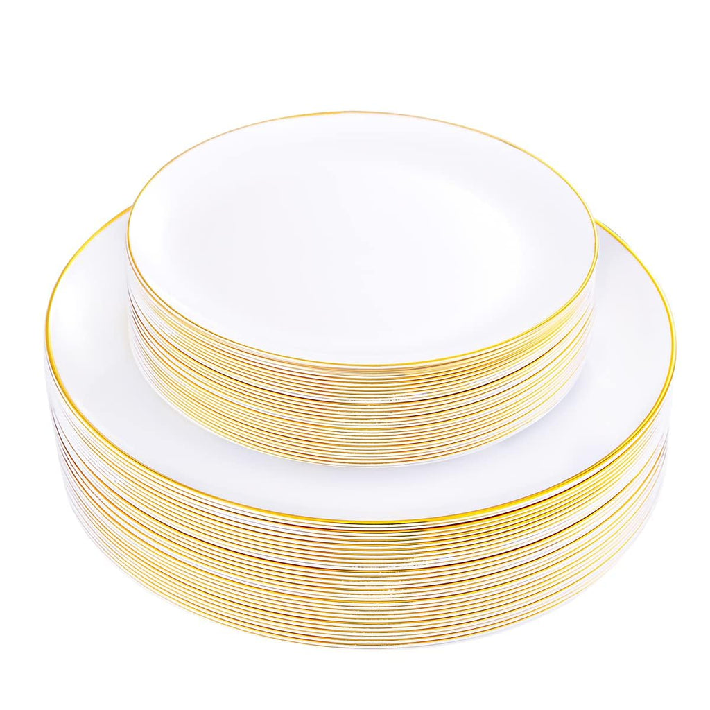 KIRE 60PCS Black Plastic Plates - Black Disposable Plates with Gold Rim - Include 30Pcs 10.25inch for Dinner and 30Pcs 7.5inch for Dessert for Wedding/Graduation/Party/Halloween