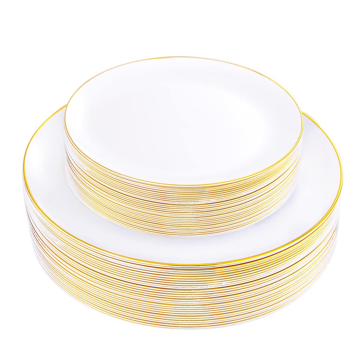 KIRE 60PCS Black Plastic Plates - Black Disposable Plates with Gold Rim - Include 30Pcs 10.25inch for Dinner and 30Pcs 7.5inch for Dessert for Wedding/Graduation/Party/Halloween