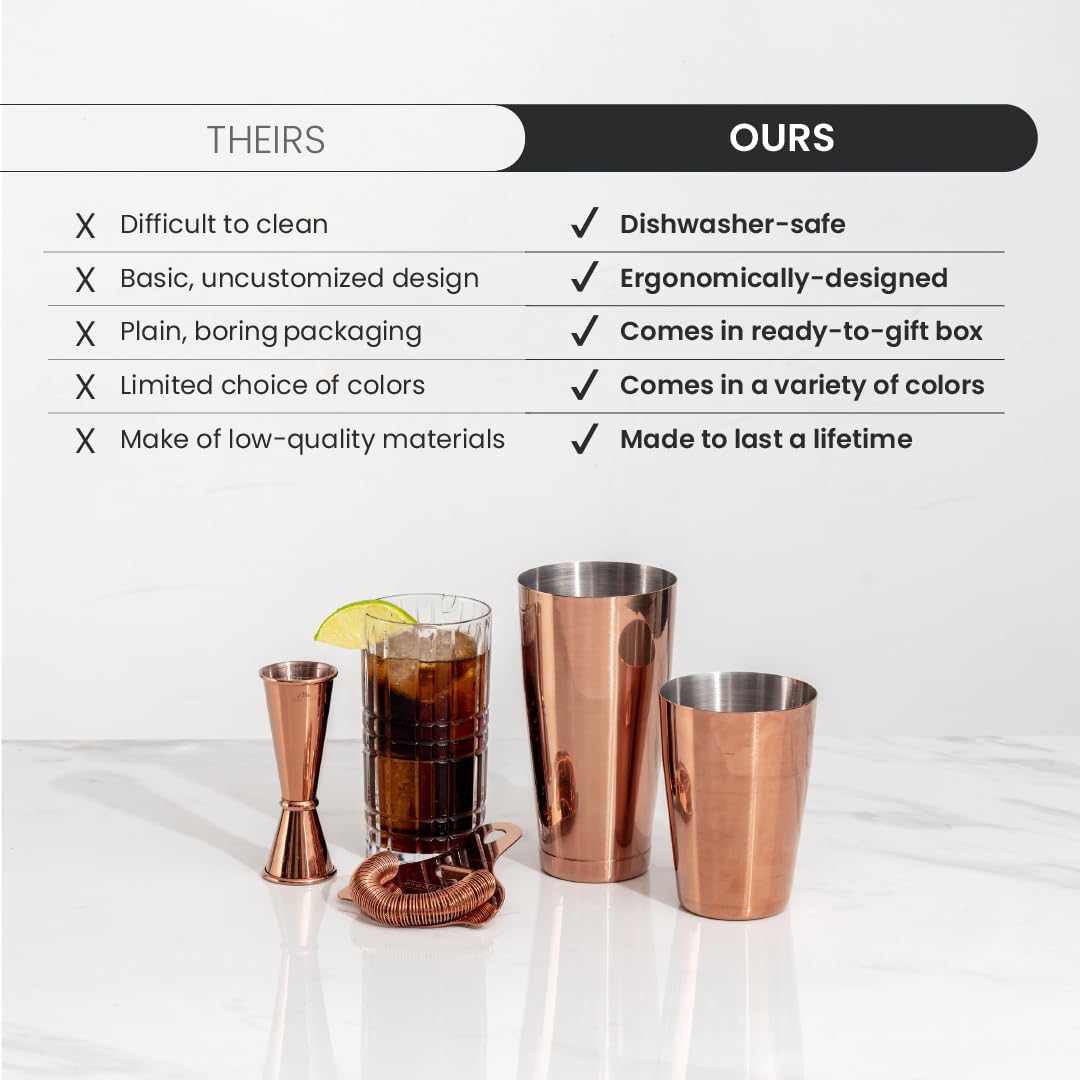 A Bar Above 4 Piece Cocktail Shaker Set, Bartender Kit, Antique Copper