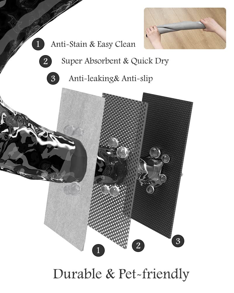 Pet Feeding Mat-Absorbent Dog Mat for Food and Water Bowl-No Stains Quick Dry Water Dispenser Mat-Dog Accessories Pet Supplies-Bowl for Messy Drinkers（LIGHTGREY,12"x19"