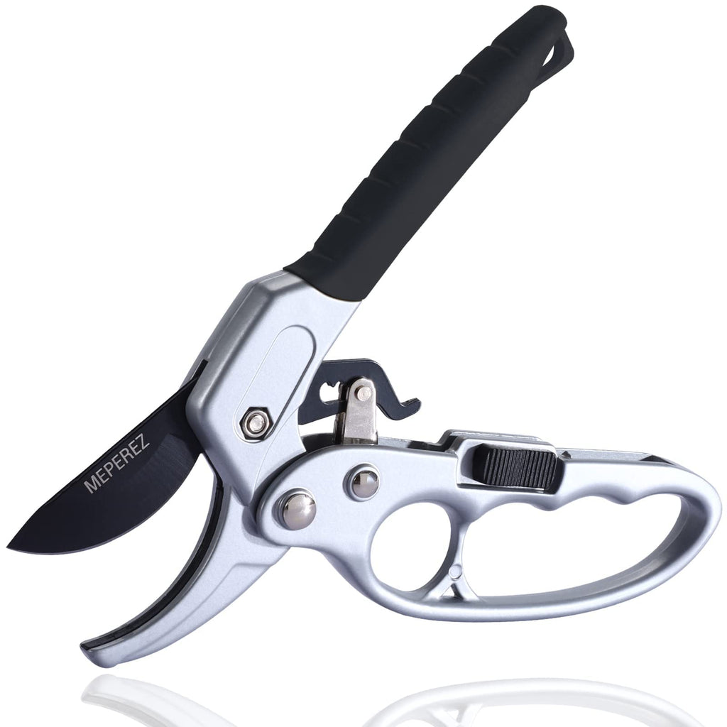 MEPEREZ Premium German-style Pruning Shears, Arthritis Weak Hand Snips, Pruners 4x Cutting Power Trimming, 1-Inch Cut Capacity Garden Clippers, Ergonomic, Durable, Super Sharp Scissors Gardening Tools