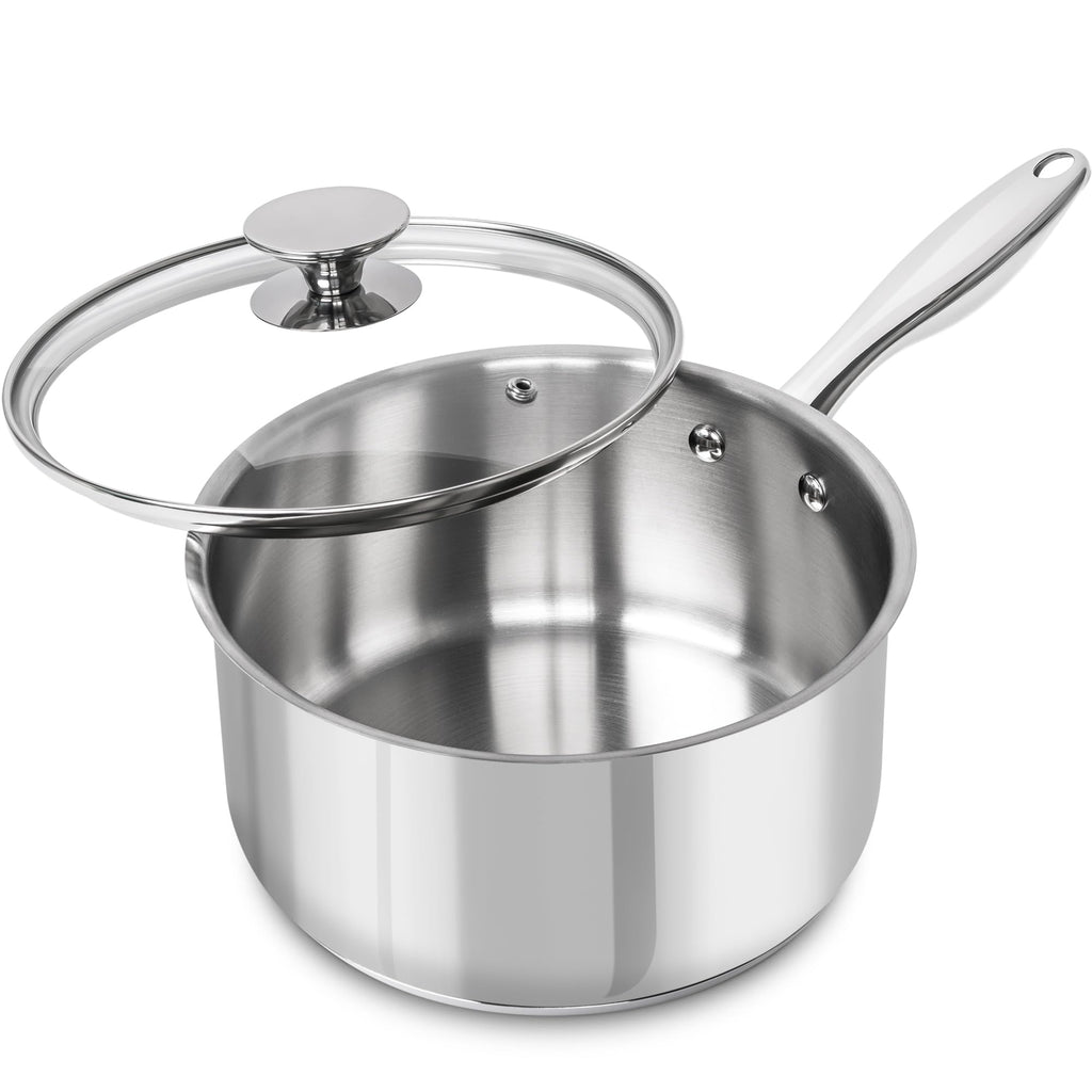 MICHELANGELO 3 Quart Saucepan with Lid & Steamer, Stainless Steel Sauce Pan with Triply Bottom, 3 QT Sauce Pot, Nonstick Saucepan Induction Compatible
