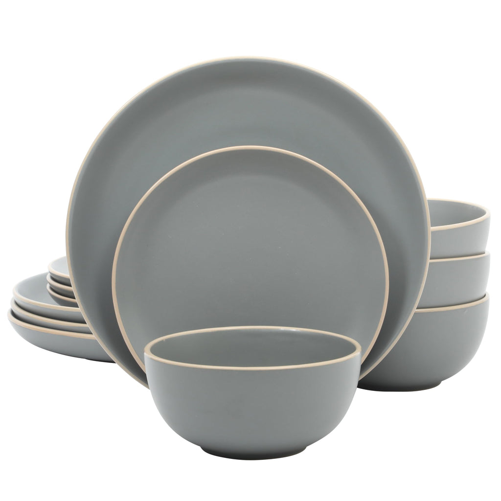 Gibson Home Rockaway 12-Piece Round Stoneware Dinnerware Set, Service for 4 – Cream Plates and Bowls, Modern Matte Finish, Microwave & Dishwasher Safe