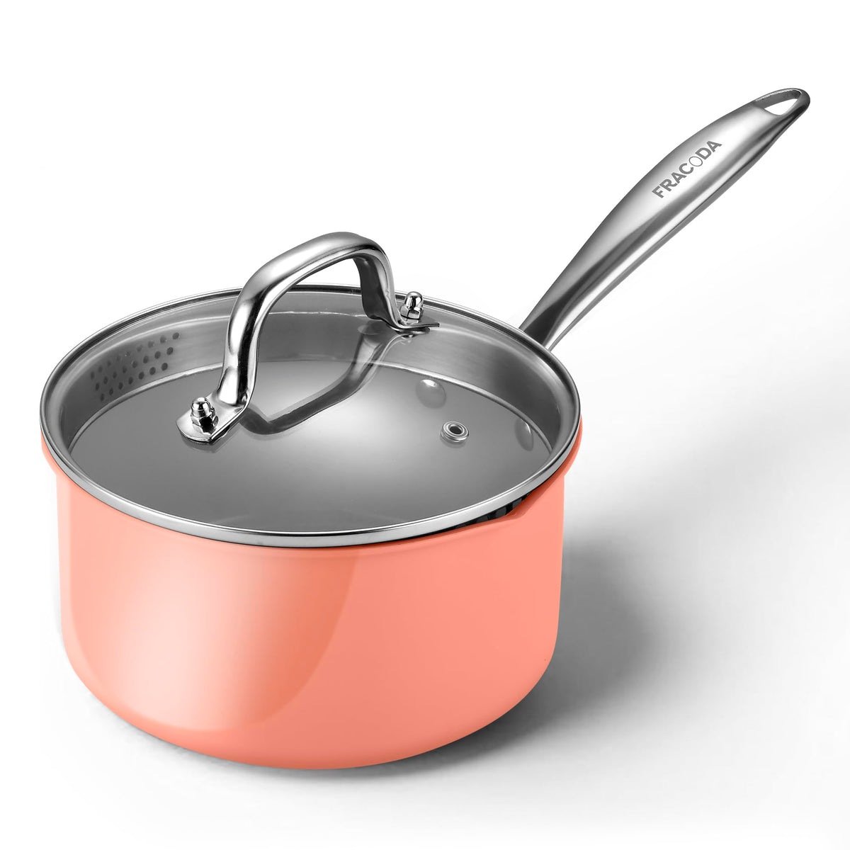 Fracoda 3.0 Quart Stainless Steel Pot Saucepan with Glass Strainer Lid, Sauce Pot with Two Side Spouts, Induction Cooking Pot, Multipurpose Sauce Pan with Lid for Cooking