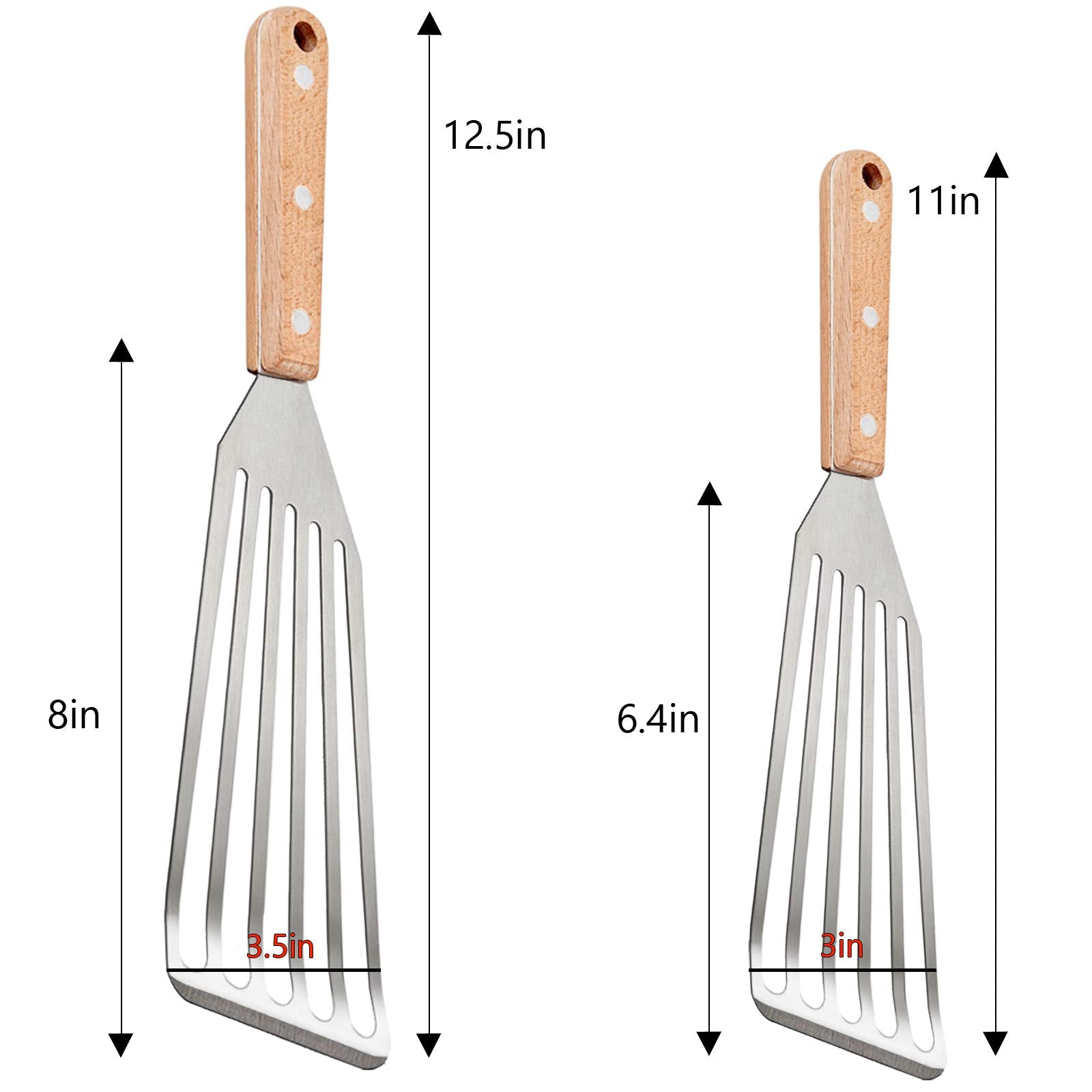Fish Spatula Set of 2, HaSteeL Stainless Steel Slotted Spatula Turner with Riveted Wooden Handle, Professional Metal Spatulas Great for Kitchen Cooking Flipping Frying & Grilling, 2 x Hooks