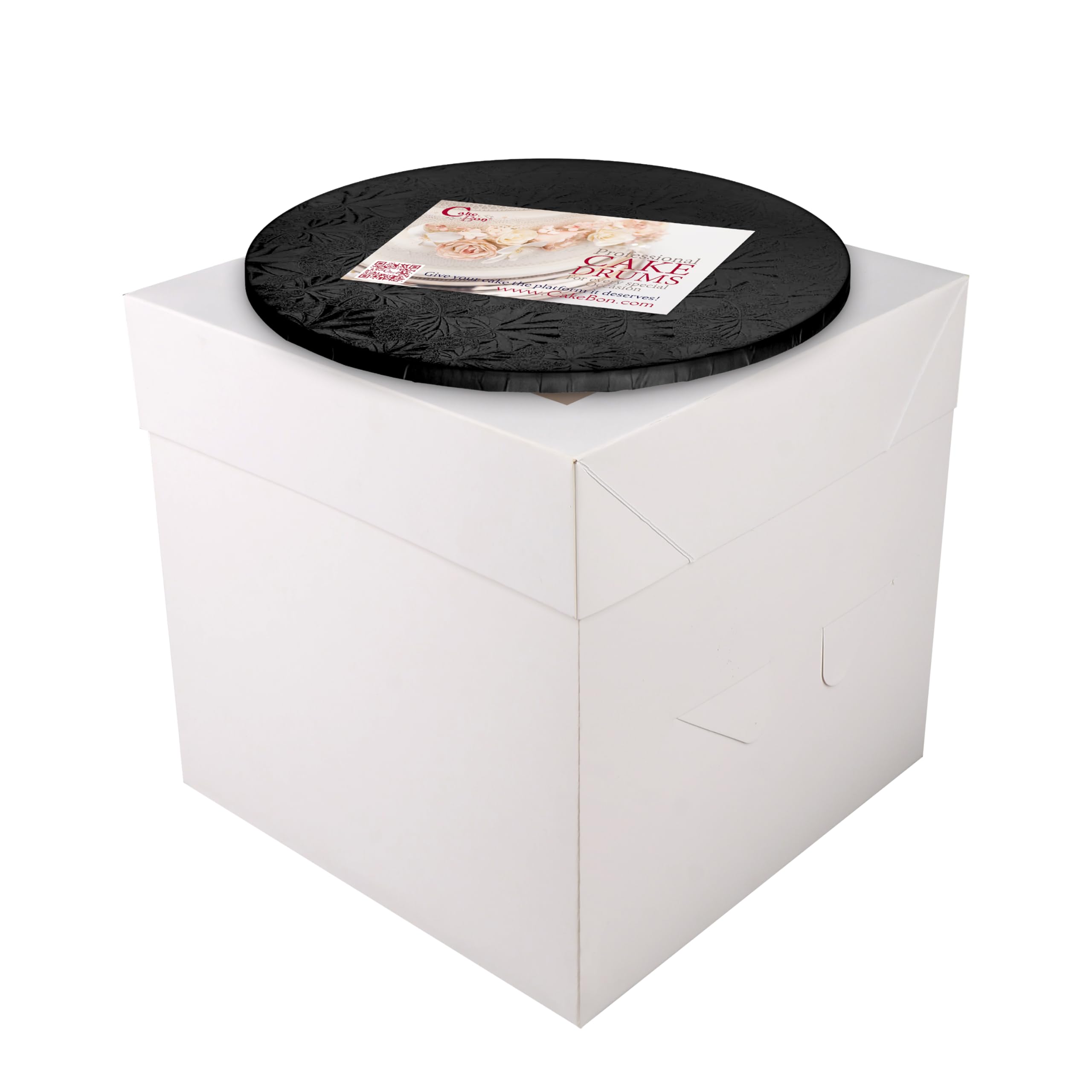 Cakebon Cake Box with Boards 8" Black Round Wrapped Cake Drum 1Pack
