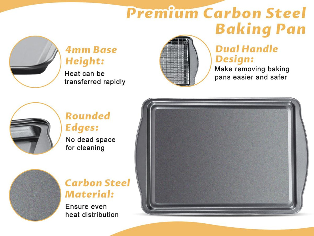 Gymdin Baking Sheet with Cooling Racks - 17'' x 11" x 0.5" Carbon Steel Cookie Sheets for Baking [2 Sheets + 2 Racks], Nonstick Baking Pans, Perfect for Baking, Roasting, and More