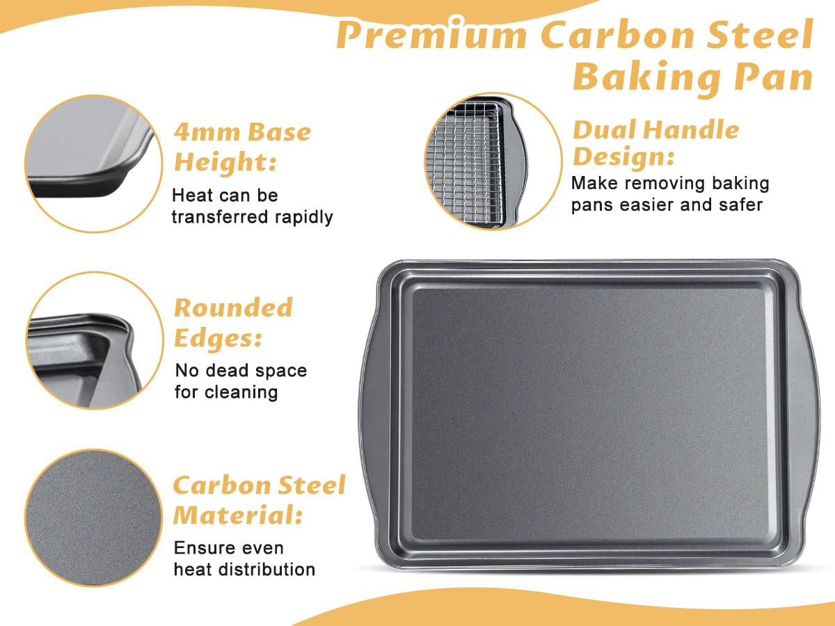 Gymdin Baking Sheet with Cooling Racks - 17'' x 11" x 0.5" Carbon Steel Cookie Sheets for Baking [2 Sheets + 2 Racks], Nonstick Baking Pans, Perfect for Baking, Roasting, and More