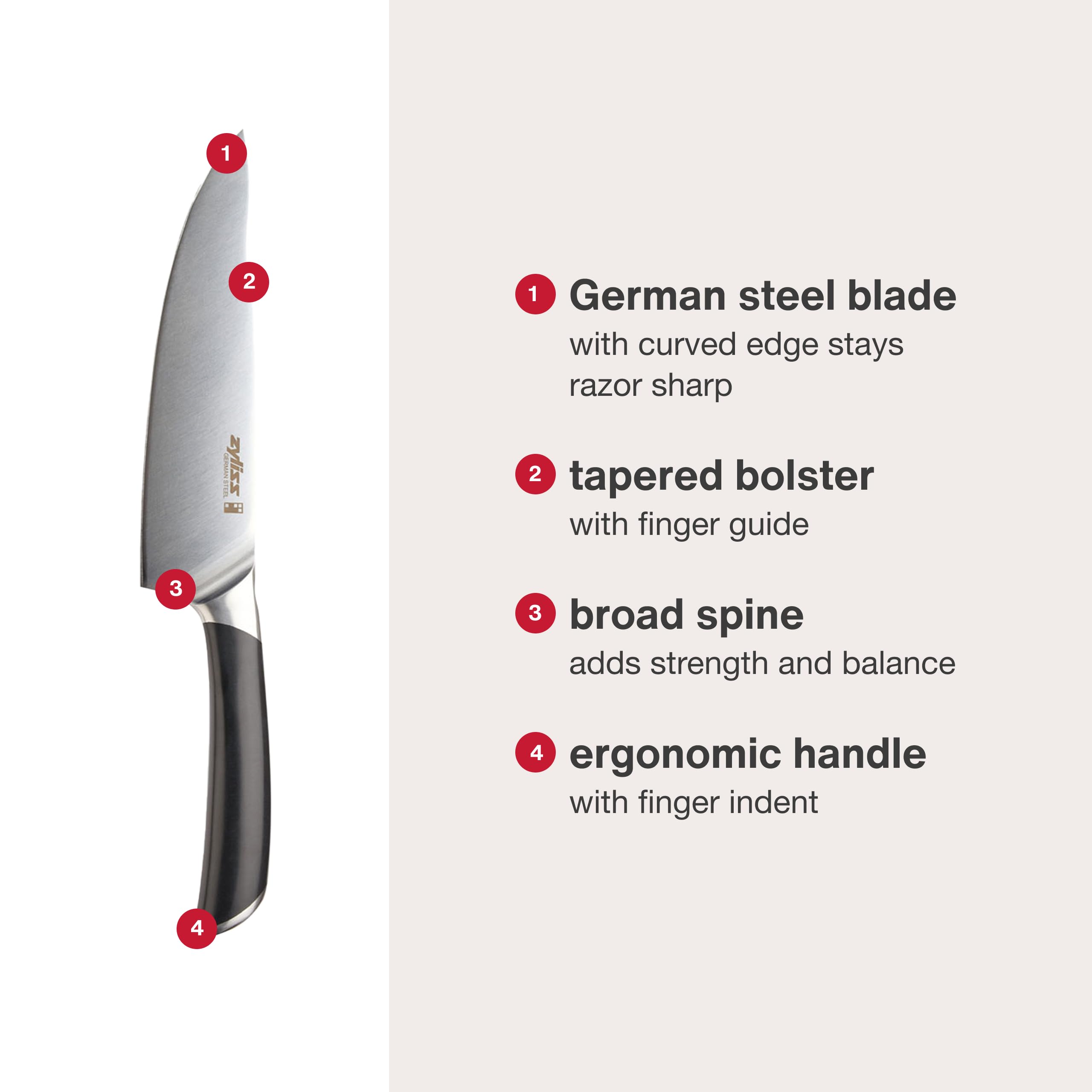 Zyliss Comfort Pro Chef's Knife - Ice Hardened Stainless Steel Kitchen Knife - Tarnish-Free and Rust-Resistant Kitchen Cutlery - Black/Stainless Steel - 8 inches