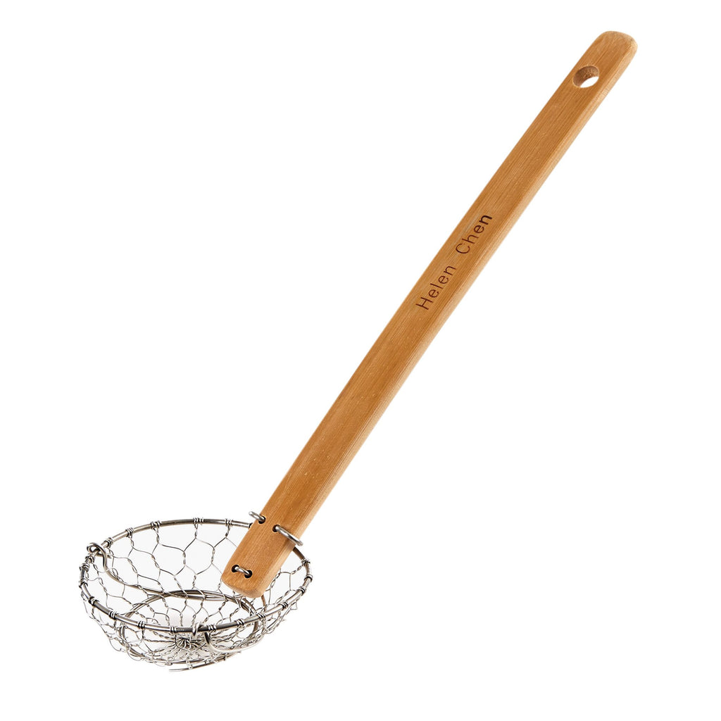 Helen's Asian Kitchen Deep Spider Strainer, 6-Inch Stainless Steel Mesh Basket With Bamboo Handle, For Noodles, Dumplings, Wontons, Deep Frying, And Draining Tasks