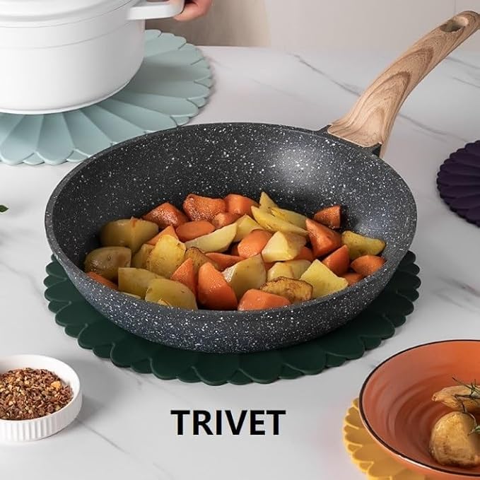 Heat-Resistant Silicone Trivet Mats, Non-Slip Hot Plate Holder for Kitchen Countertops & Dining Table, Reusable Pot Holder Pad with Secure Grip, Dishwasher Safe (Sea Sky Blue, Diameter: 18cm/7.09")