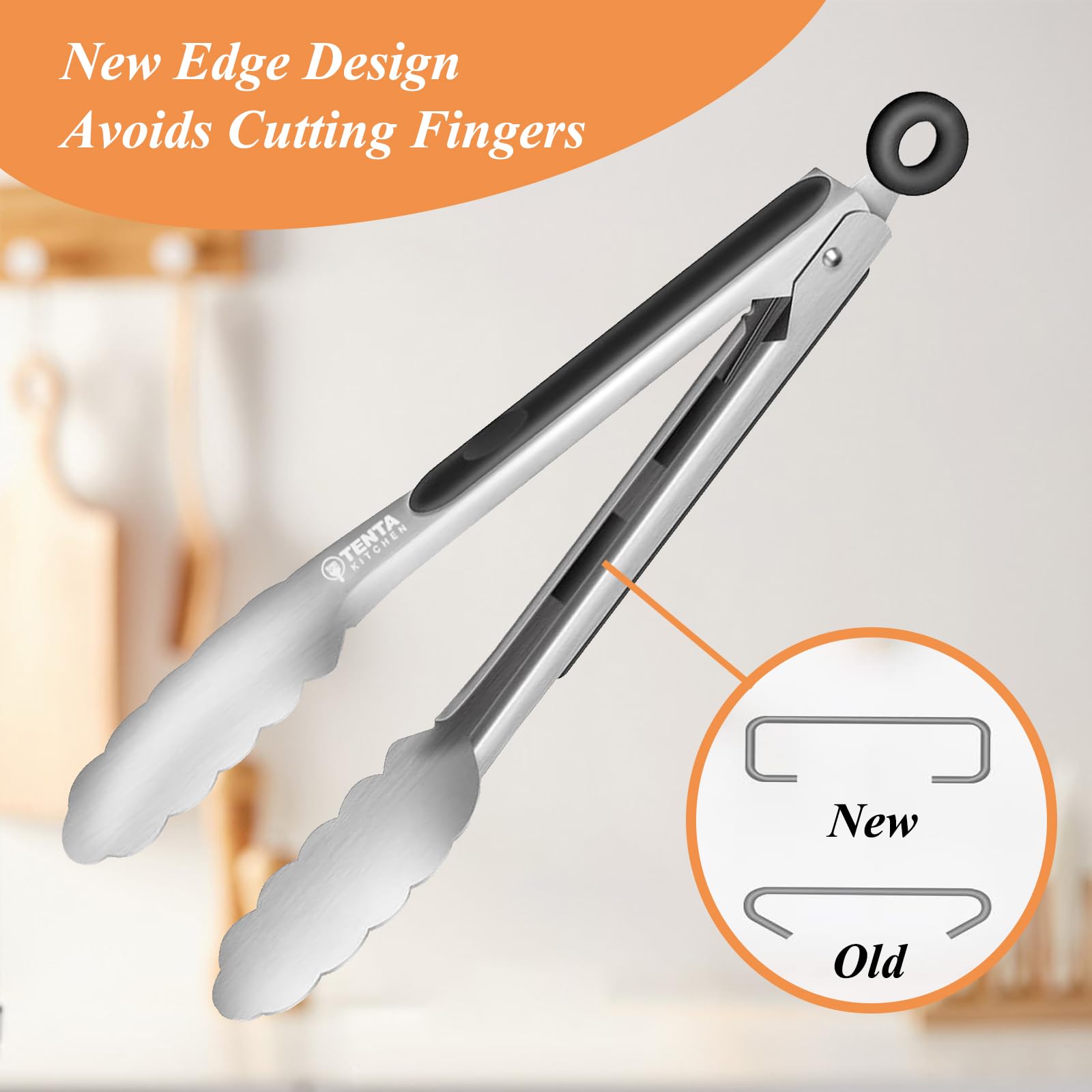 Tongs for Cooking, 9-Inch Stainless Steel Kitchen Tongs, Locking Metal Food Tongs with Silicone Non-Slip Grip, Kitchen Utensils for Food, Salad and Outdoor BBQ (Set of 4)