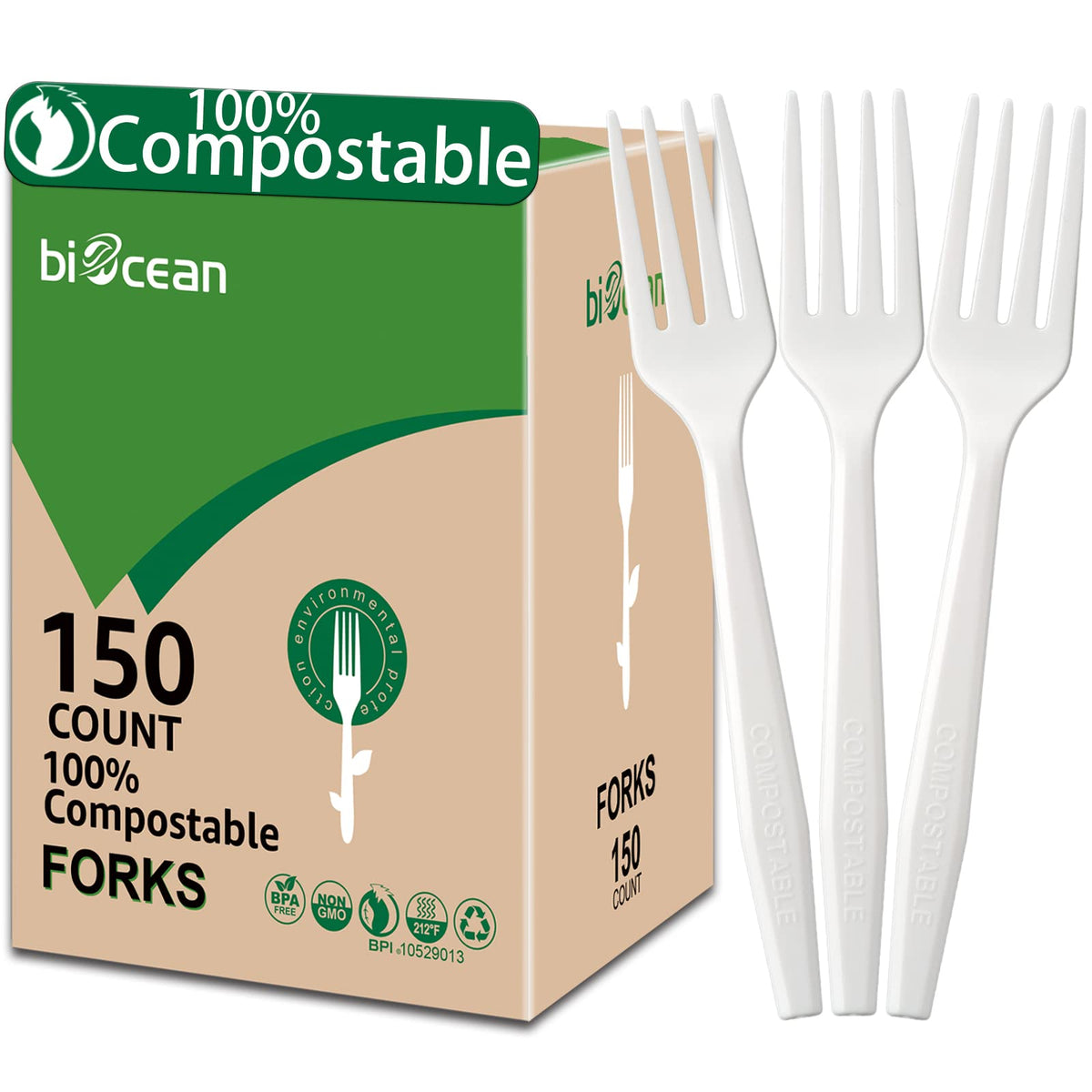 BIOCEAN 100%Compostable No Plastic Knives Disposable Forks Spoons Plastic Utensils, The Heavyweight Heavy Duty Flatware is Eco Friendly Products for Lounge Party Wedding BBQ Picnic Camping [150 Count]