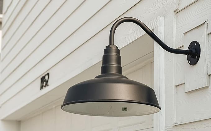 Steel Lighting Co. Gardena Barn Light | Outdoor Wall Mounted | 16" Dome | 11" Straight Arm | Farmhouse Light Made in America | Black Exterior/White Interior