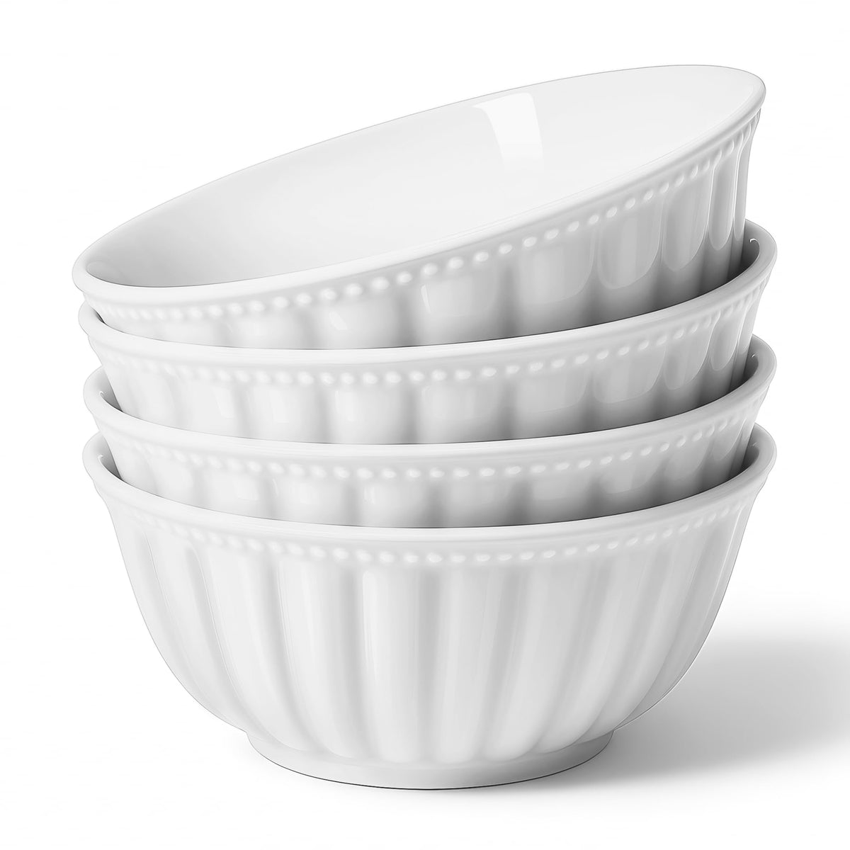 HOMBENE Ceramic Soup Serving Bowls for Kitchen, 6.4 Inch, Set of 4, Cereal Bowl Porcelain, Oven & Microwave Safe, White