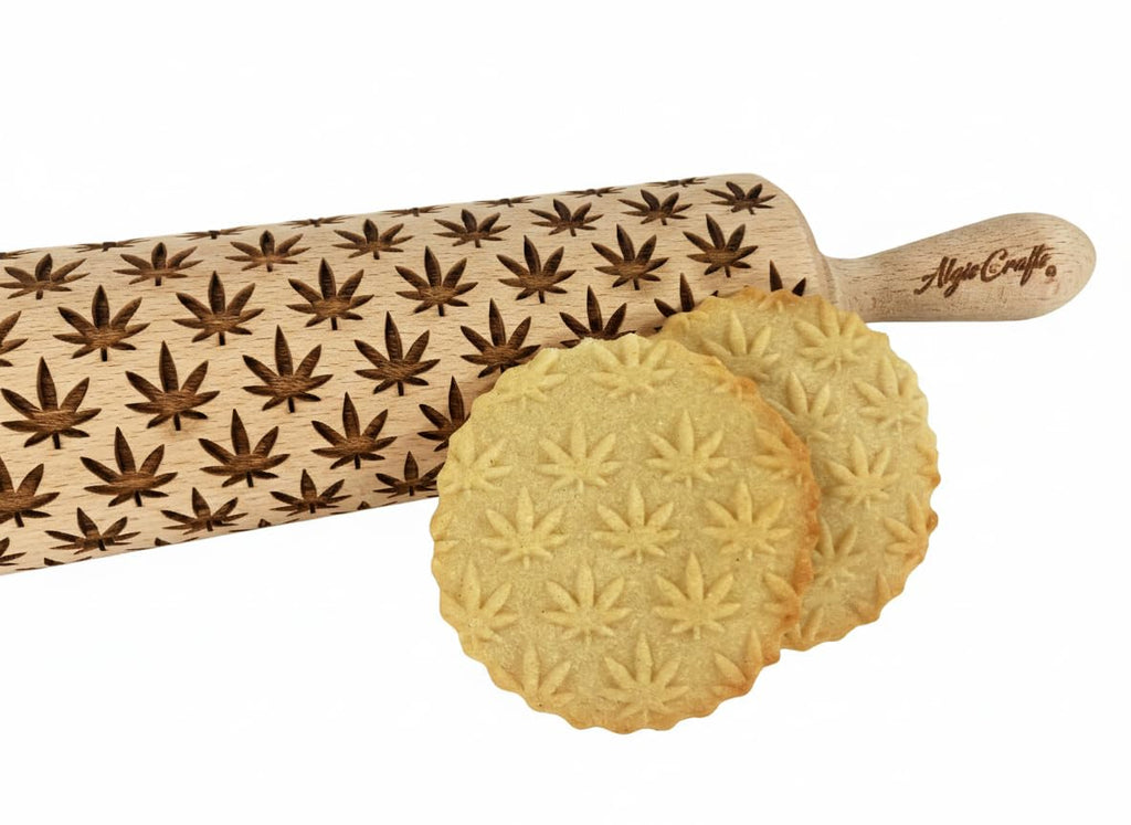 CANNABIS ROLLING PIN PATTERN with CANNABIS LEAVES for EMBOSSED COOKIES