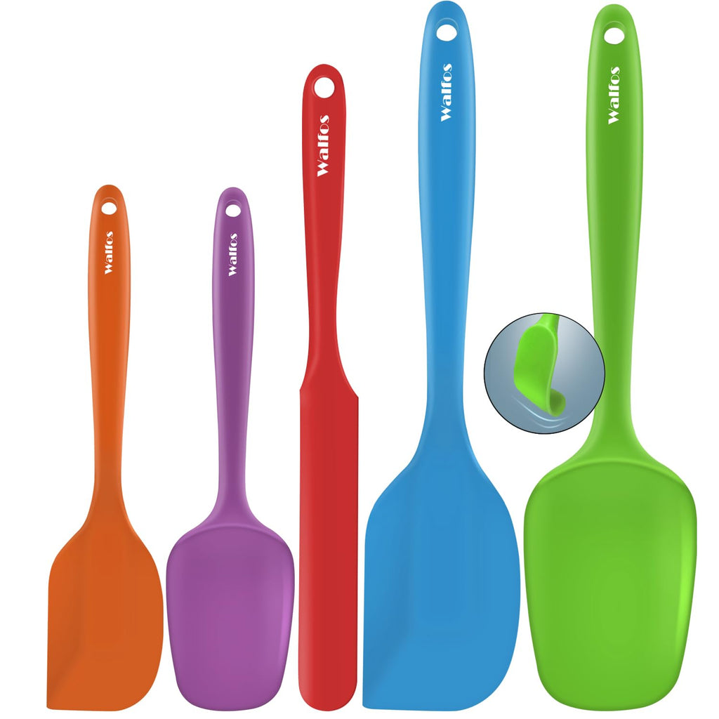 Walfos Silicone Spatula Set (5pcs) - 600℉ High Heat Resistant Kitchen Spoon Navy Blue Spatulas for Cooking Mixing & Baking, Strong Steel Core and One-Pieces Seamless Design, BPA Free Dishwasher Safe