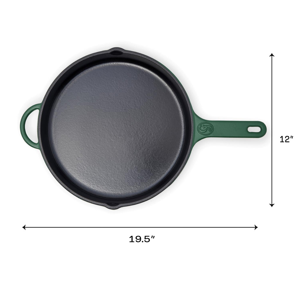 Great Jones 12 Inch Cast-Iron Enameled Skillet (Broccoli) - Safe to 500°F