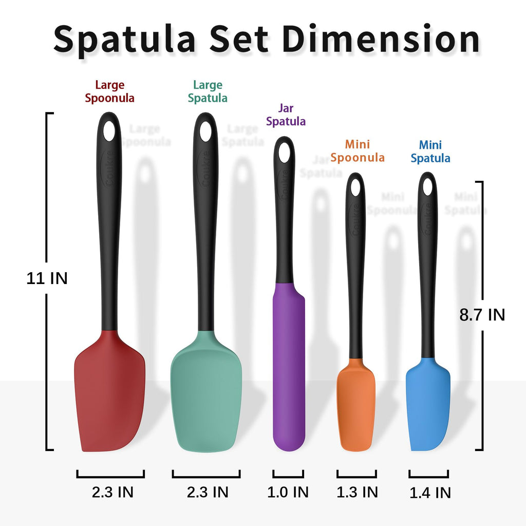 Coukre Silicone Spatula Set of 5,High Temperature Resistant, Food Grade Silicone, Dishwasher Safe, for Baking, Cooking (Colorful B Black)