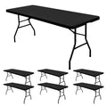 6 Pack Stretch Fabric Table Top Cap Cover, fits 8' Tables, Spandex Table Covers Washable Elastic Universal Rectangle Tablecloth Protector for Indoor Outdoor Party Picnic Wedding, Black, 30" W x 96" L