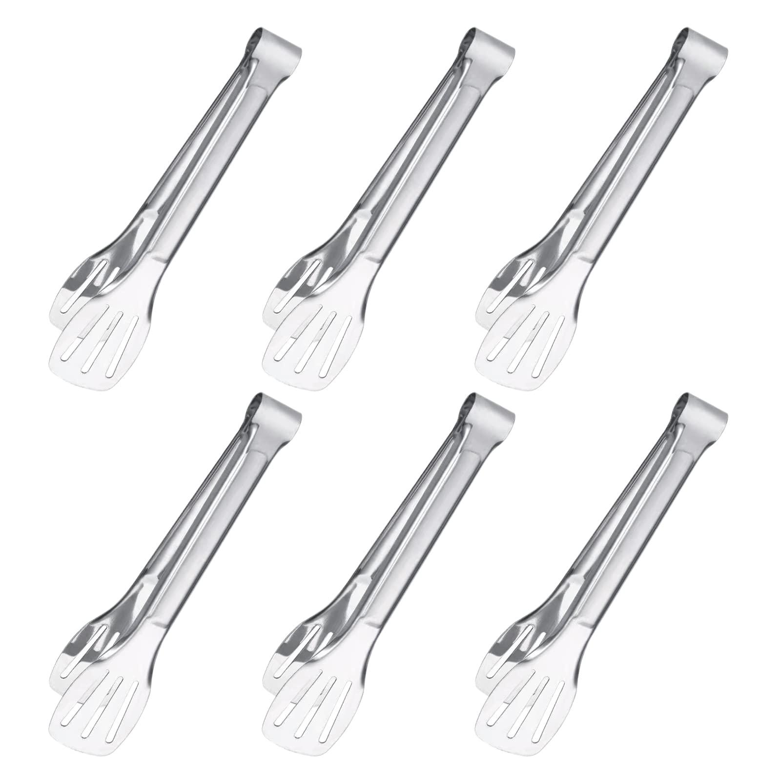 6PCS Serving Tongs, 7Inch Buffet Tongs, Stainless Steel Food Tong Small Serving Utensils for Cooking, Entertaining, Salad, Barbecue, Buffet, Toast and Steak by Sunenlyst