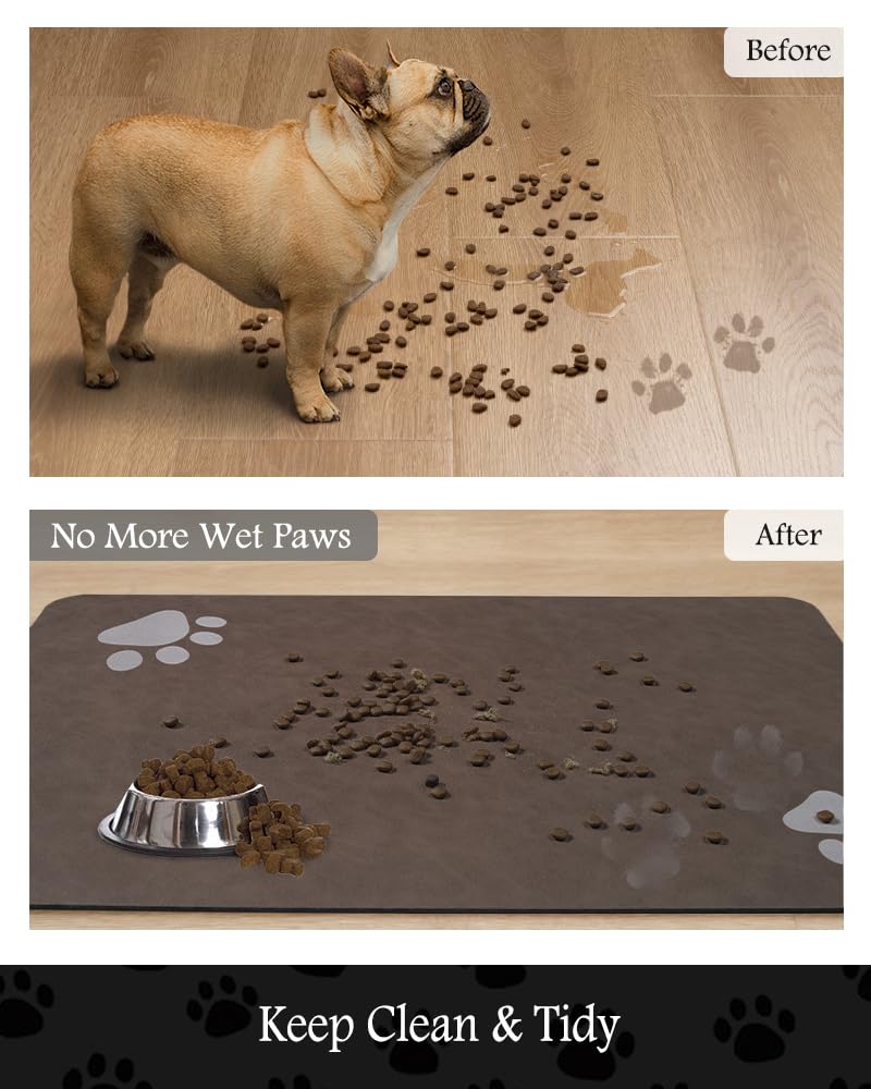 Pet Feeding Mat-Absorbent Dog Mat for Food and Water Bowl-No Stains Quick Dry Water Dispenser Mat-Dog Accessories Pet Supplies-Bowl for Messy Drinkers（Brown,16"x24"