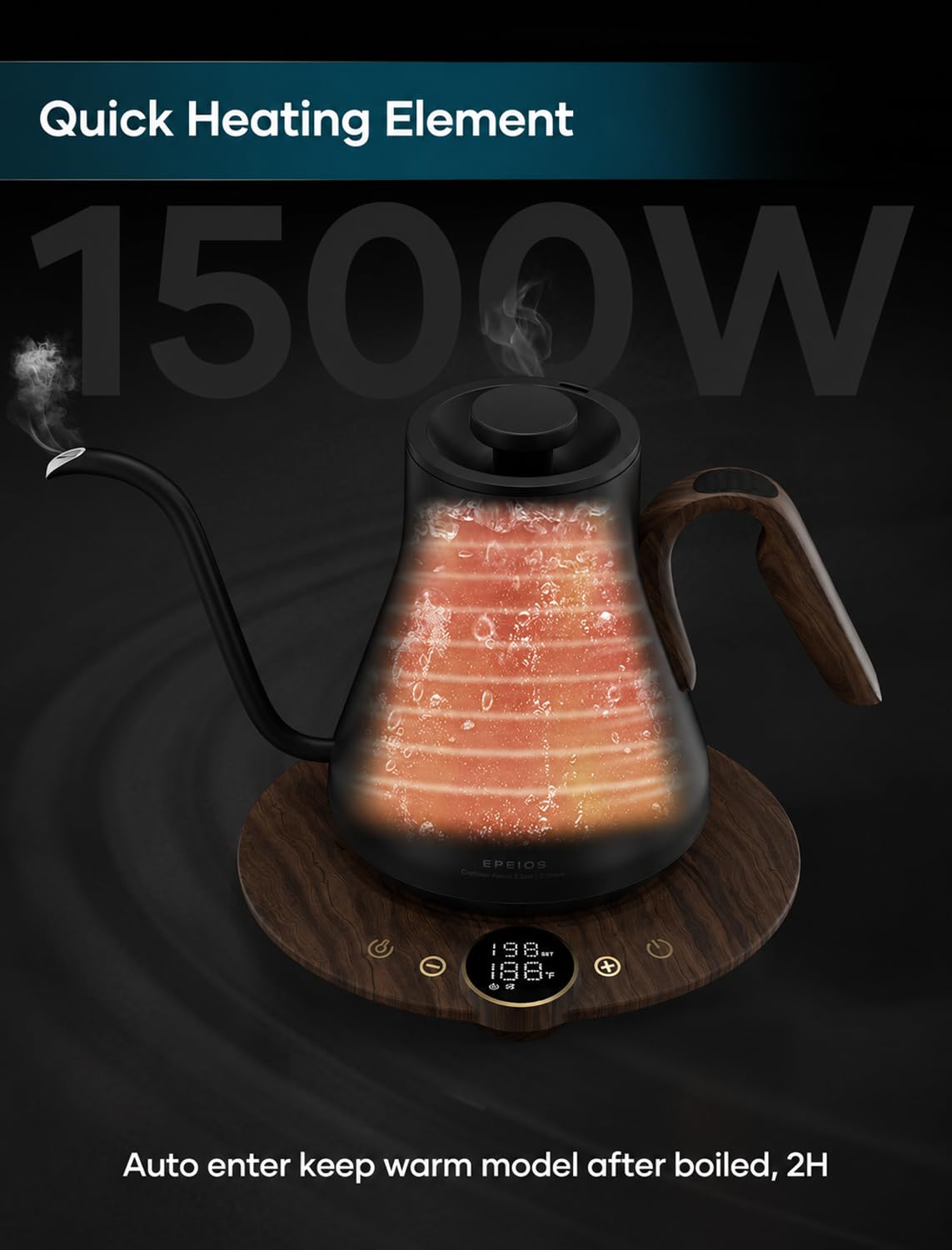 INTASTING Gooseneck Electric Kettle with ±1℉ Temperature Control 0.9 Liter